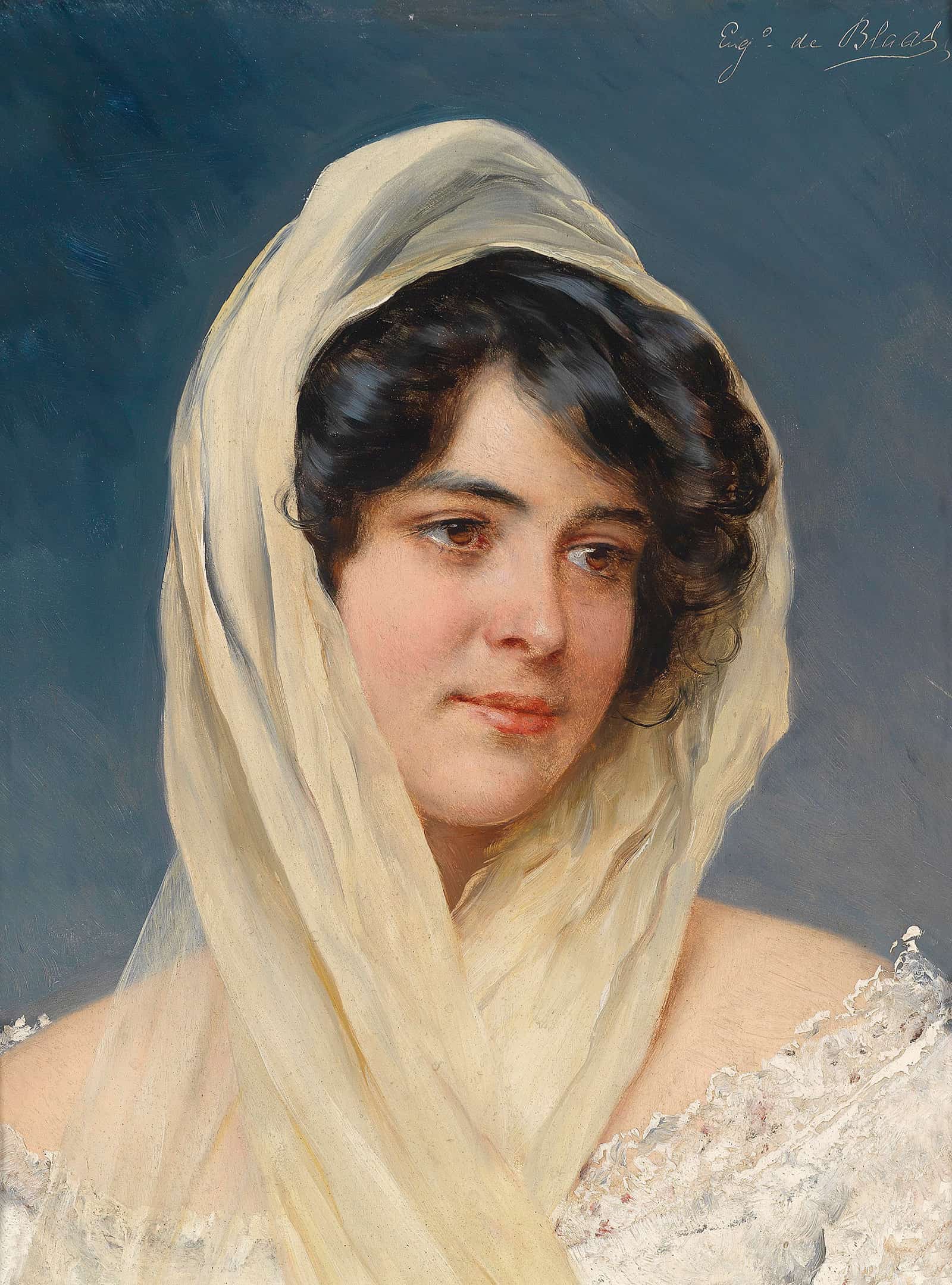 Portrait Of A Young Lady With A Veil by Eugen Von Blaas