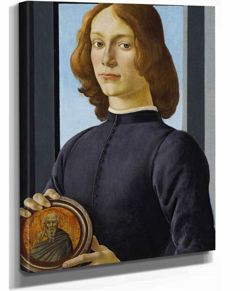 Portrait Of A Young Man Holding A Roundel by Sandro Botticelli