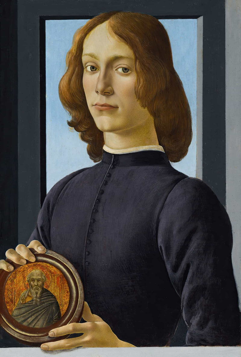 Portrait Of A Young Man Holding A Roundel by Sandro Botticelli