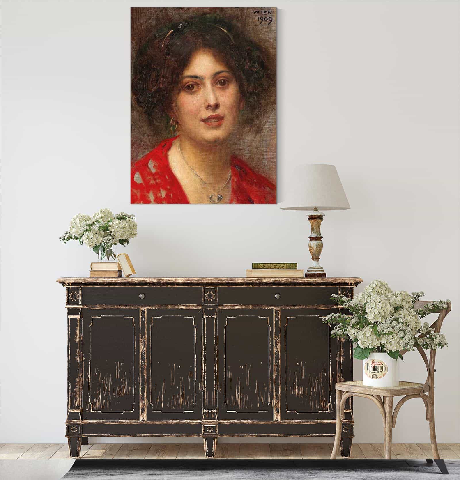 Portrait Of A Young Woman In A Red Dress by Eduard Veith