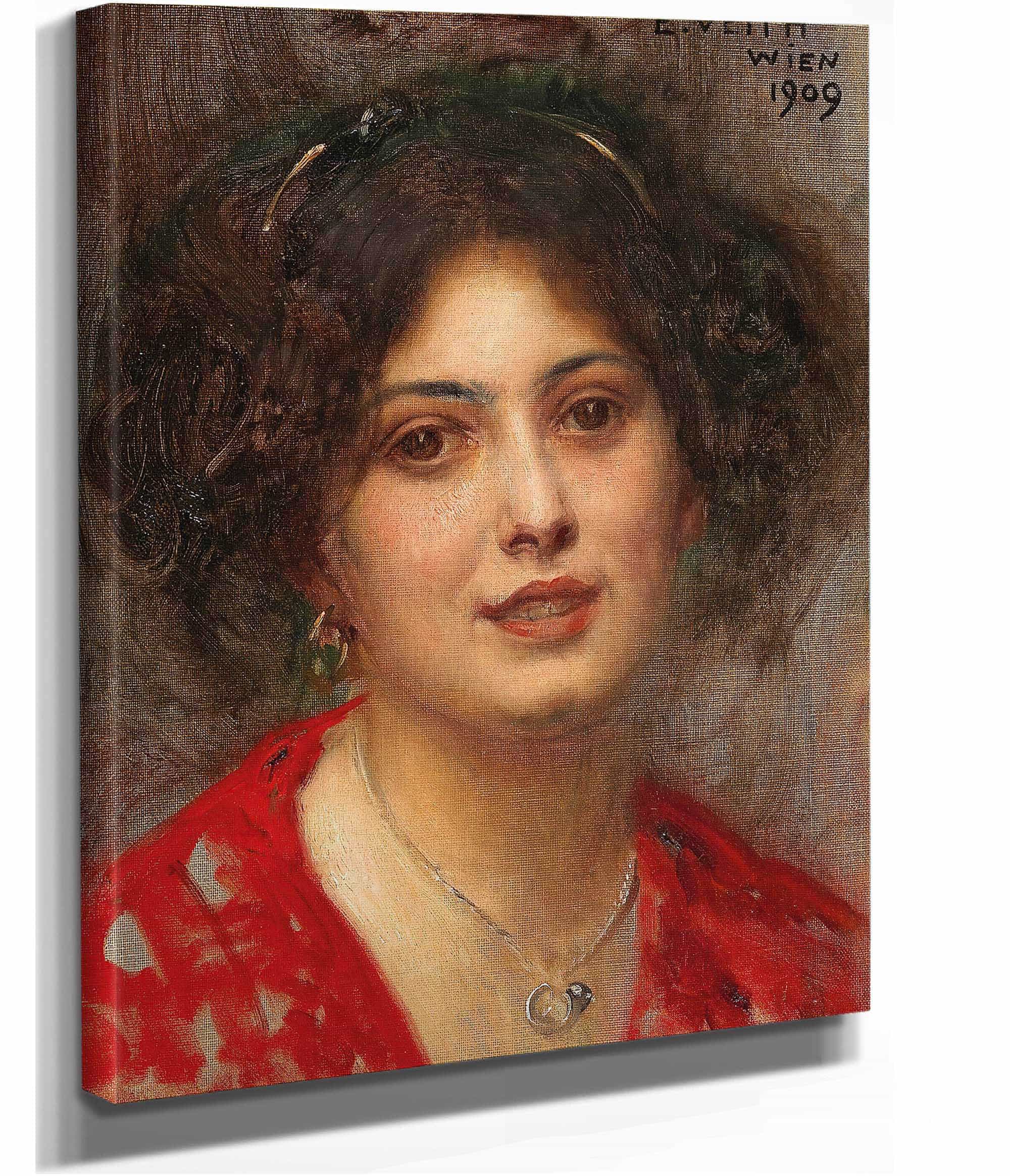 Portrait Of A Young Woman In A Red Dress by Eduard Veith
