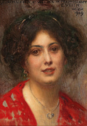 Portrait Of A Young Woman In A Red Dress by Eduard Veith