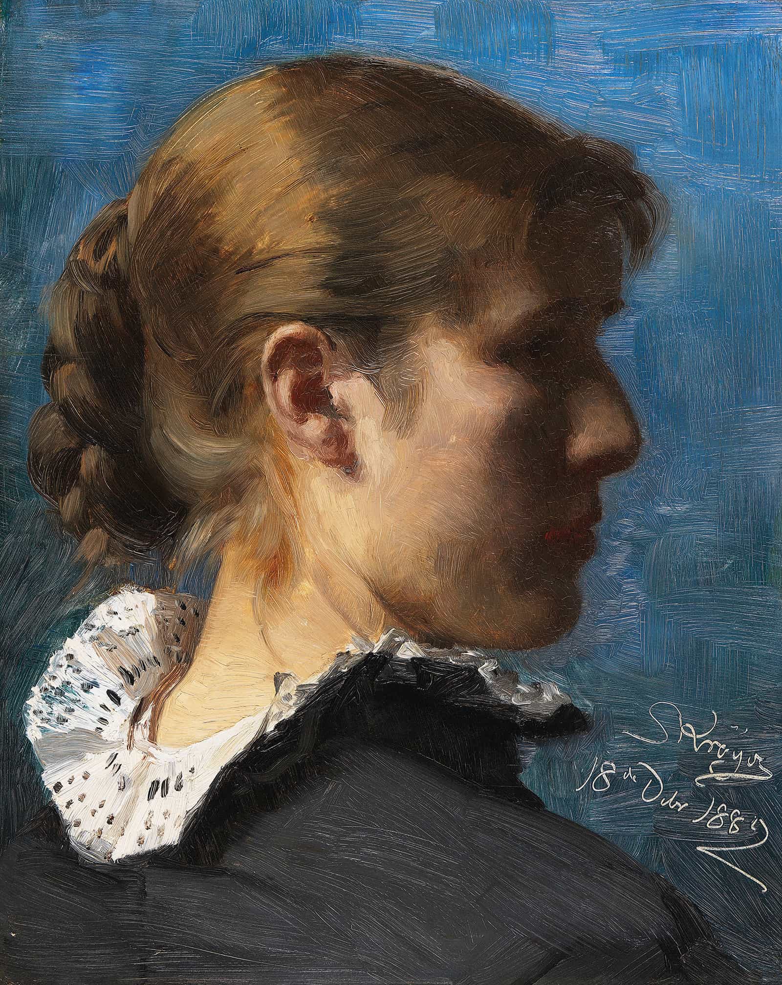 Portrait Of A Young Woman In Profile by Peder Severin Kroyer