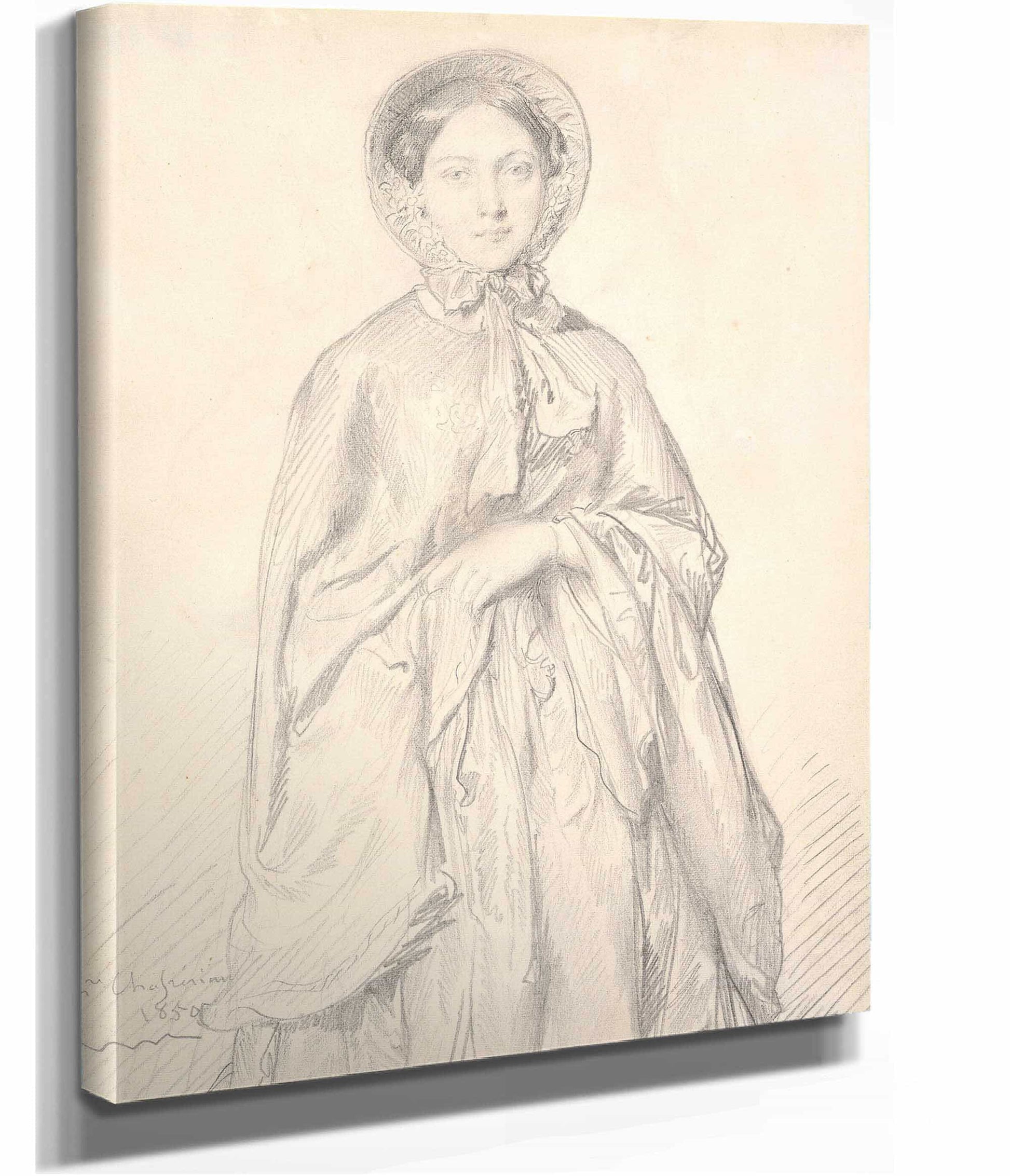 Portrait Of A Young Woman Wearing A Cloak And Bonnet by Theodore Chasseriau