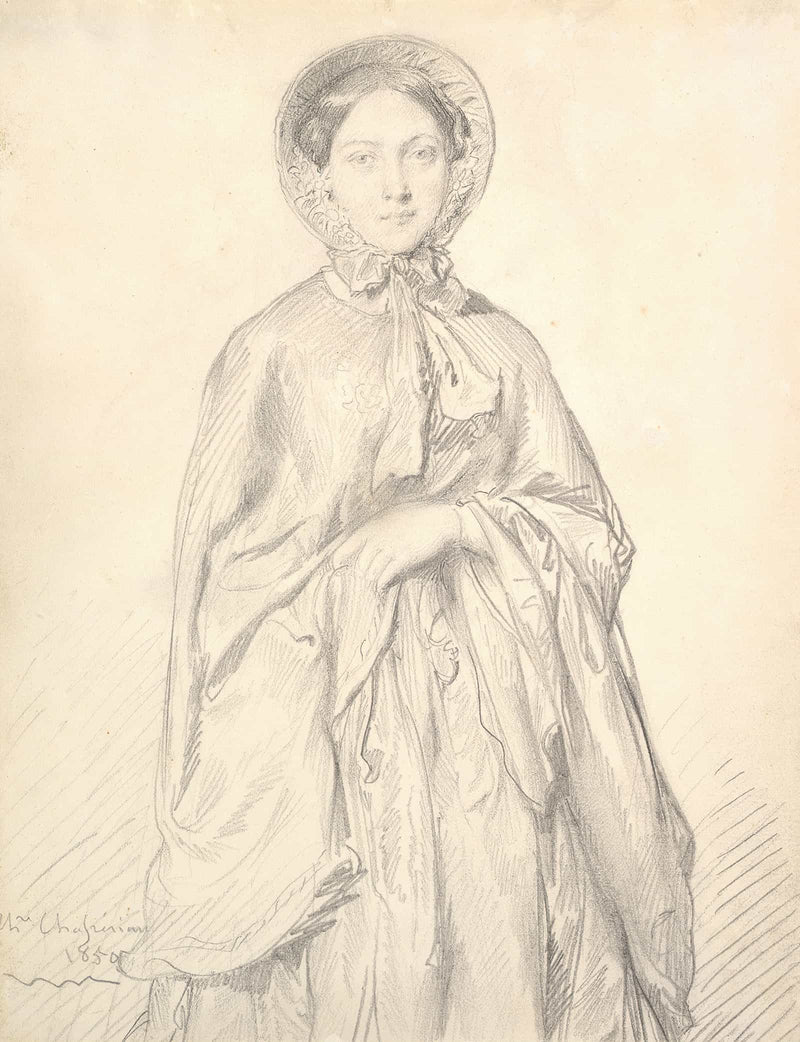 Portrait Of A Young Woman Wearing A Cloak And Bonnet by Theodore Chasseriau
