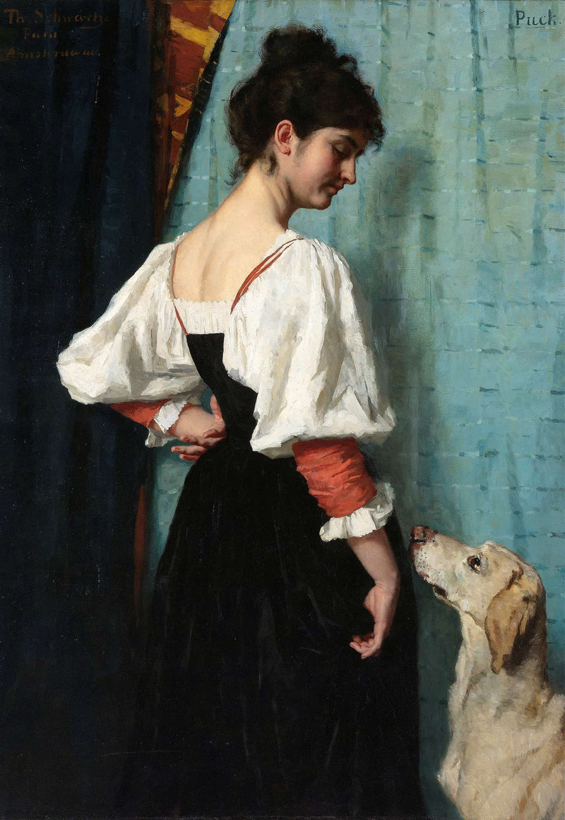 Portrait Of A Young Woman With Puck The Dog C by Therese Schwartze