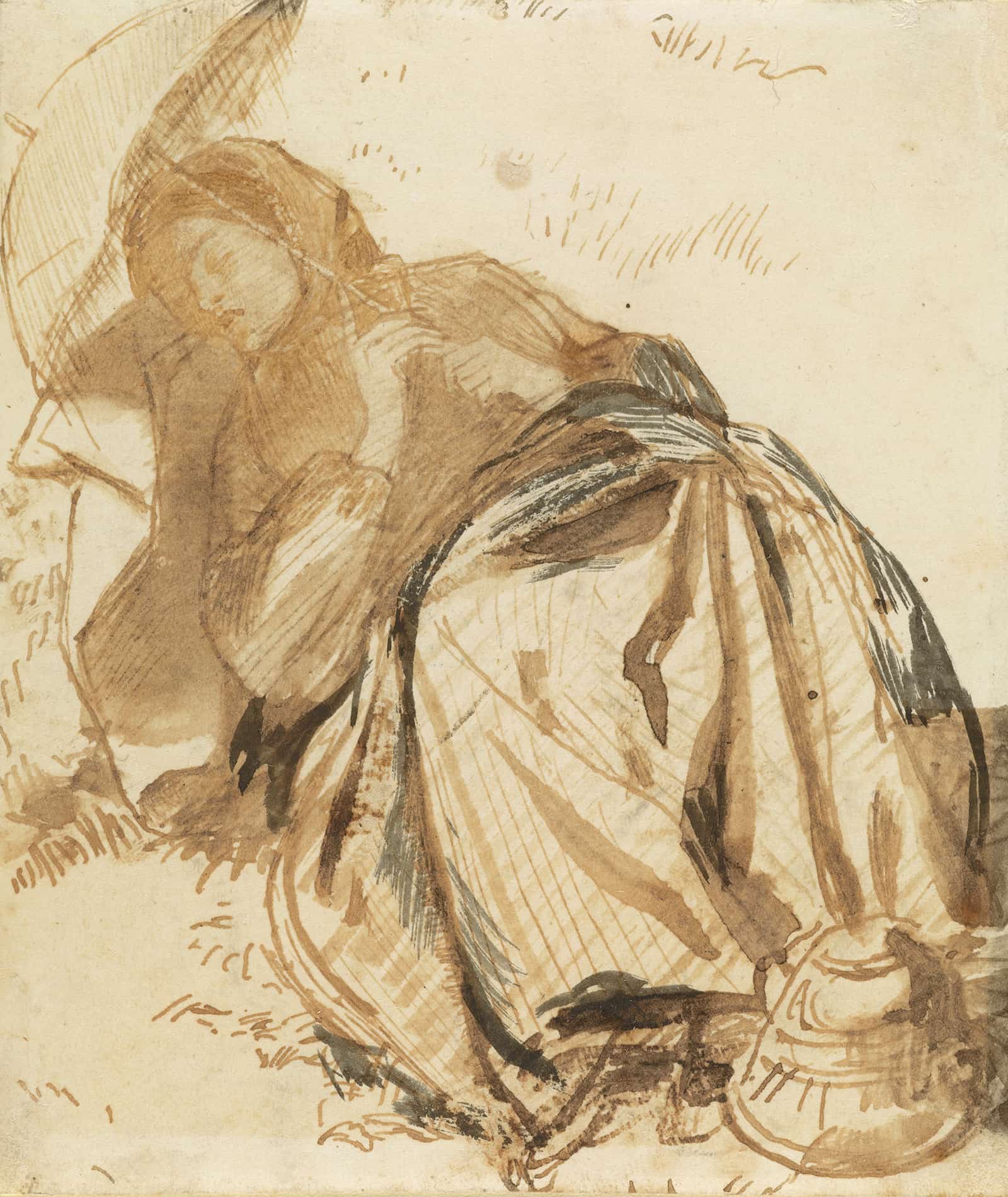 Portrait Of Elizabeth Siddal Resting Holding A Parasol   by Dante Gabriel Rossetti