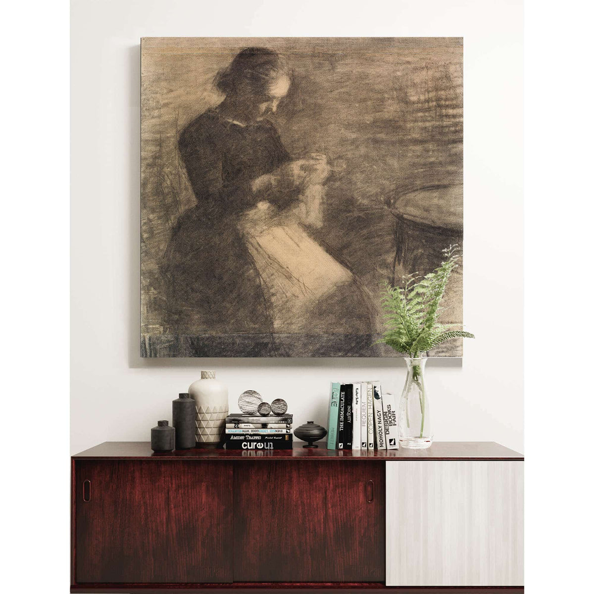 Portrait Of Ida Hammershoi With Needlework by Vilhelm Hammershoi