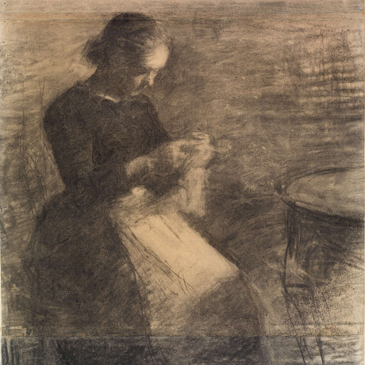 Portrait Of Ida Hammershoi With Needlework by Vilhelm Hammershoi