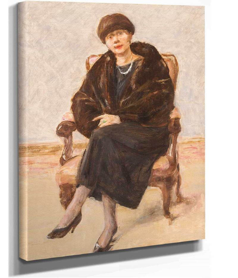 Portrait Of Lola Leder In Fur Coat Sitting by Max Liebermann