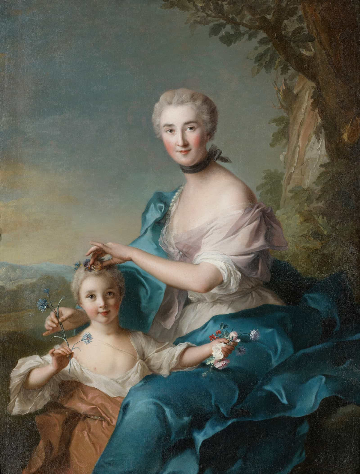 Portrait Of Madame Crozat De Thiers And Her Daughter by Jean Marc Nattier
