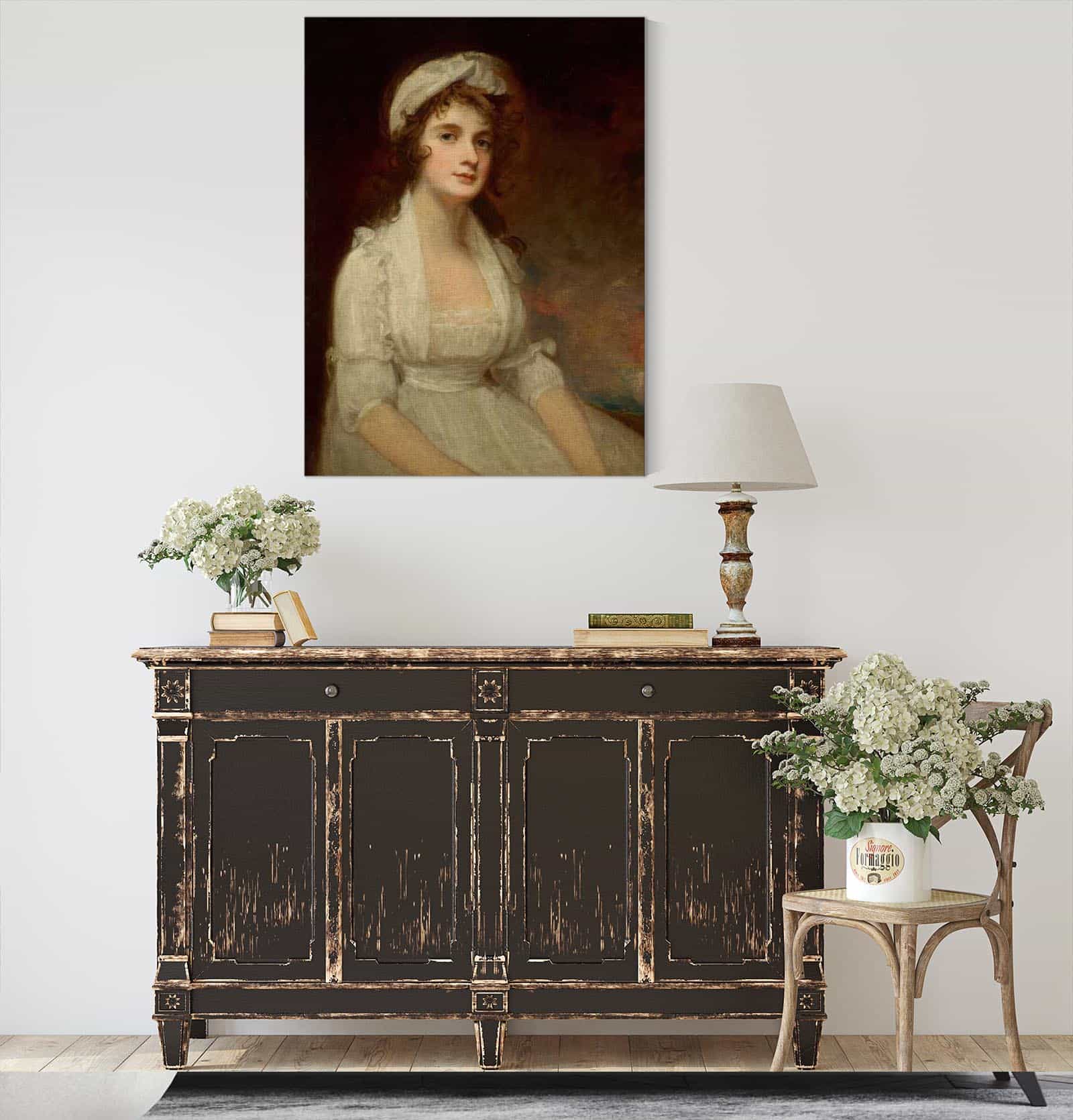 Portrait Of Miss Elizabeth Tighe Half Length Wearing A White Dress by George Romney