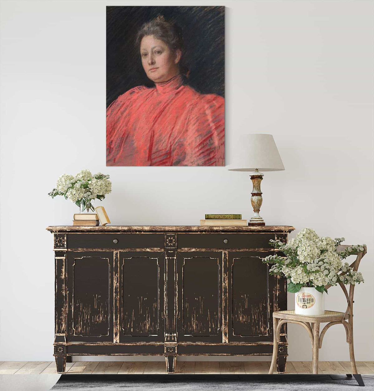 Portrait Of Mrs Abbey In Pink Dress Waist Length by Edwin Austin Abbey