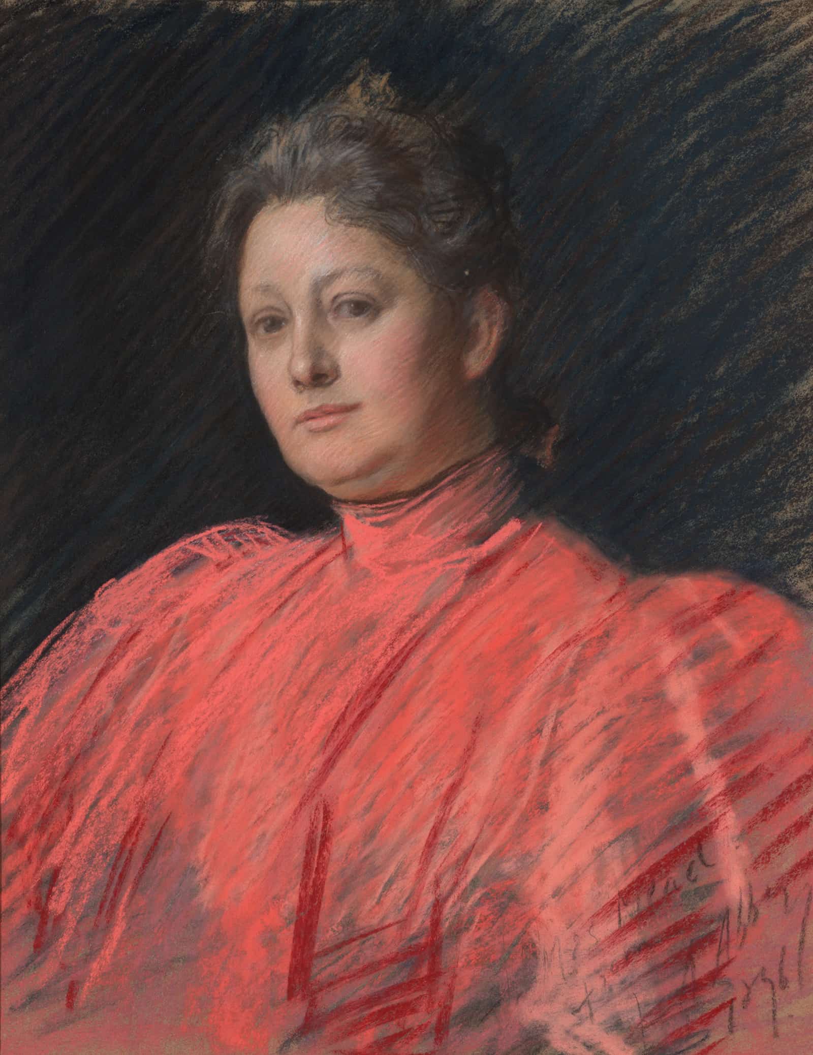 Portrait Of Mrs Abbey In Pink Dress Waist Length by Edwin Austin Abbey