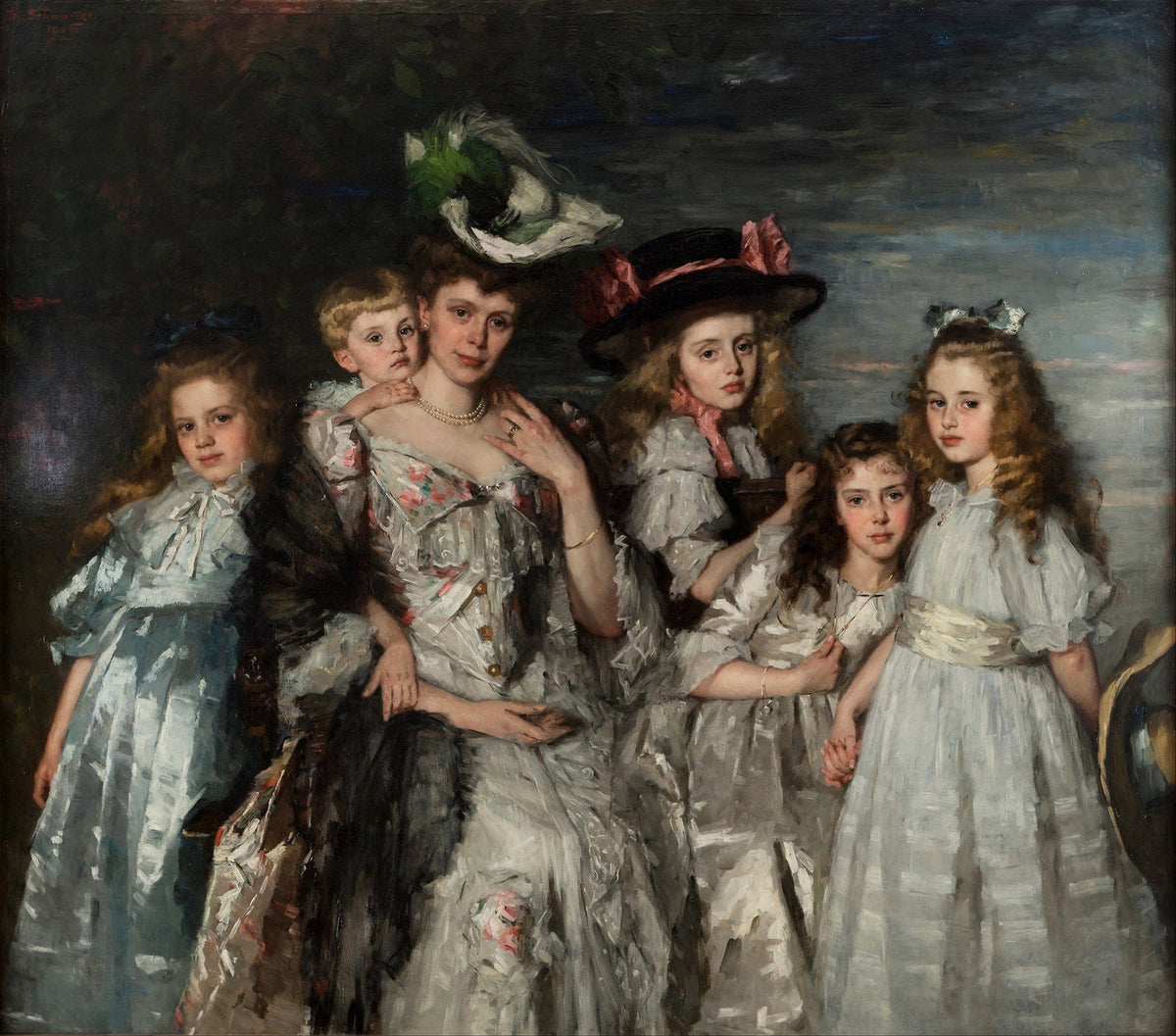 Portrait Of Mrs Agm Van Ogtrop Hanlo And Her Five Children by Therese Schwartze