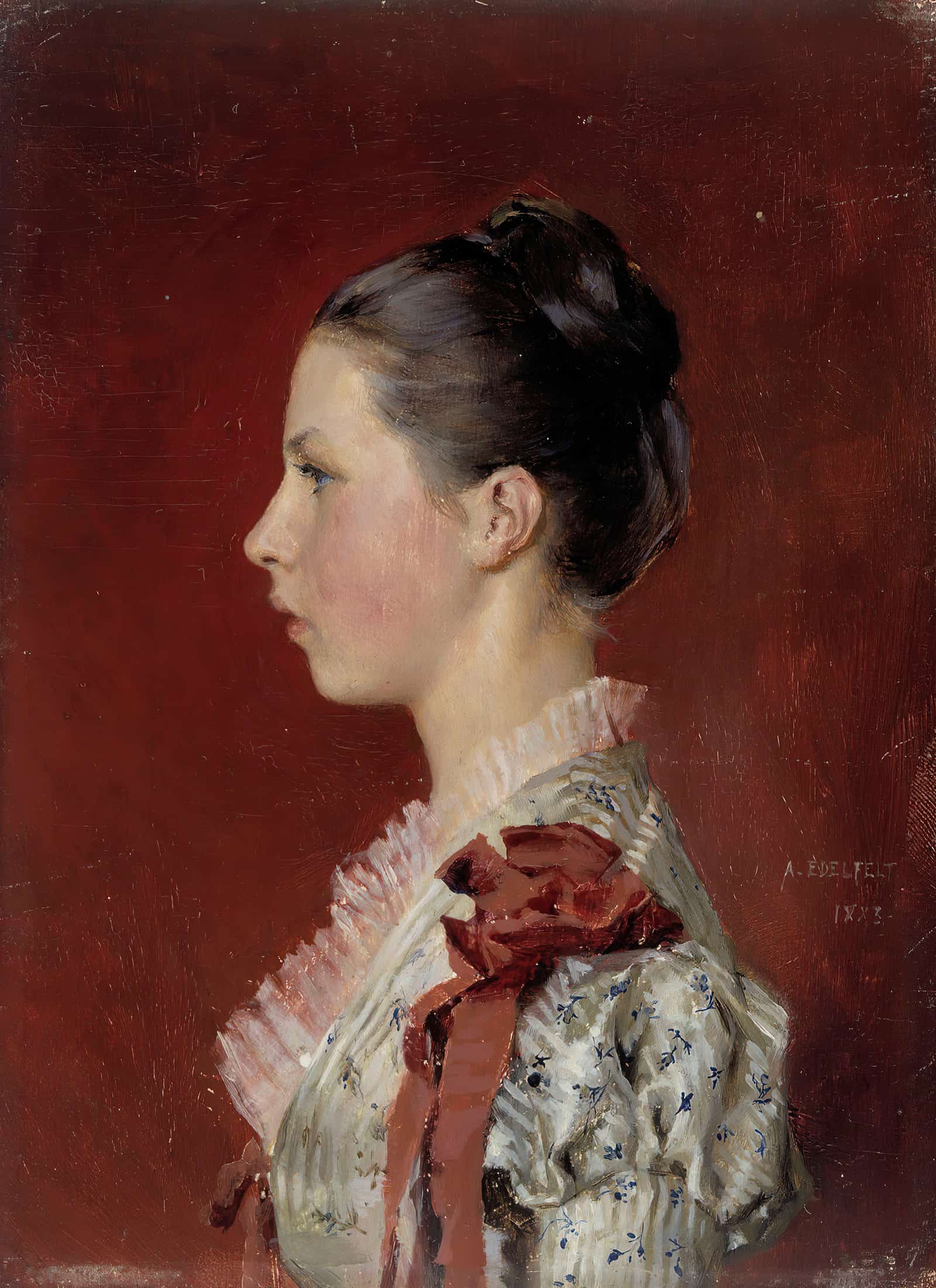 Portrait Of The Artists Sister Annie Edelfelt by Albert Edelfelt