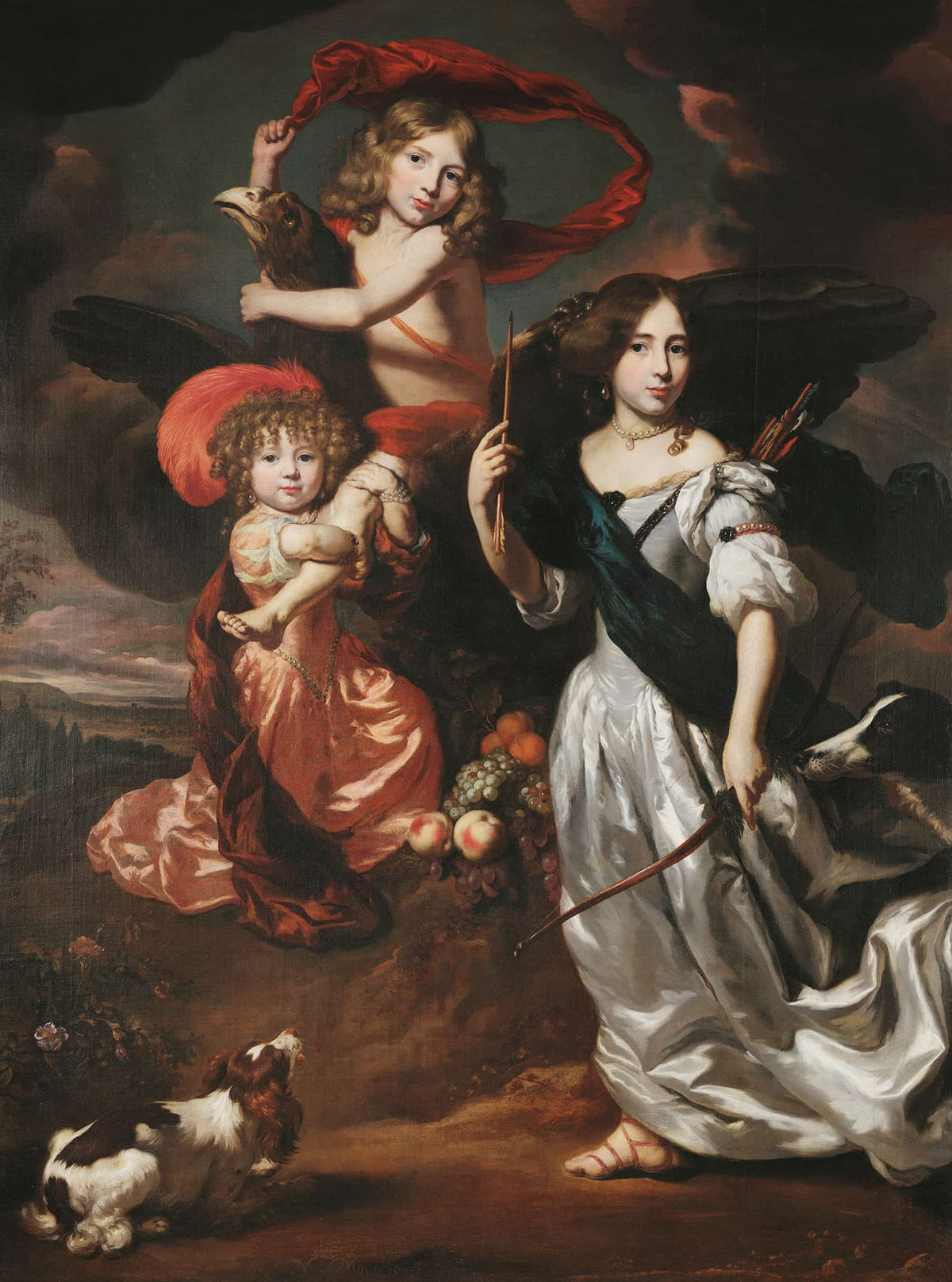 Portrait Of Three Children As Ceres Ganymede And Diana by Nicolaes Maes