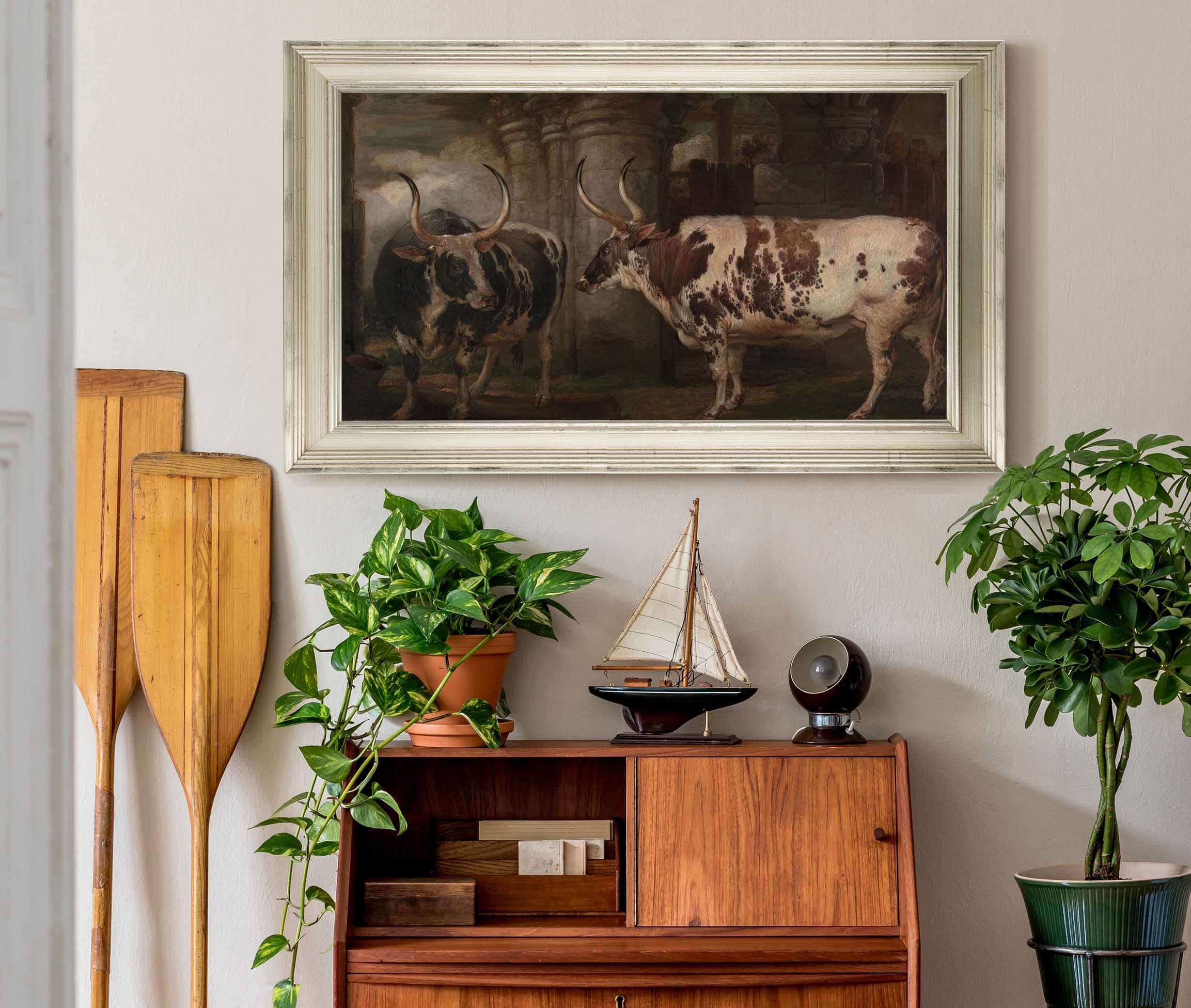 Portraits Of Two Extraordinary Oxen The Property Of The Earl Of Powis by James Ward