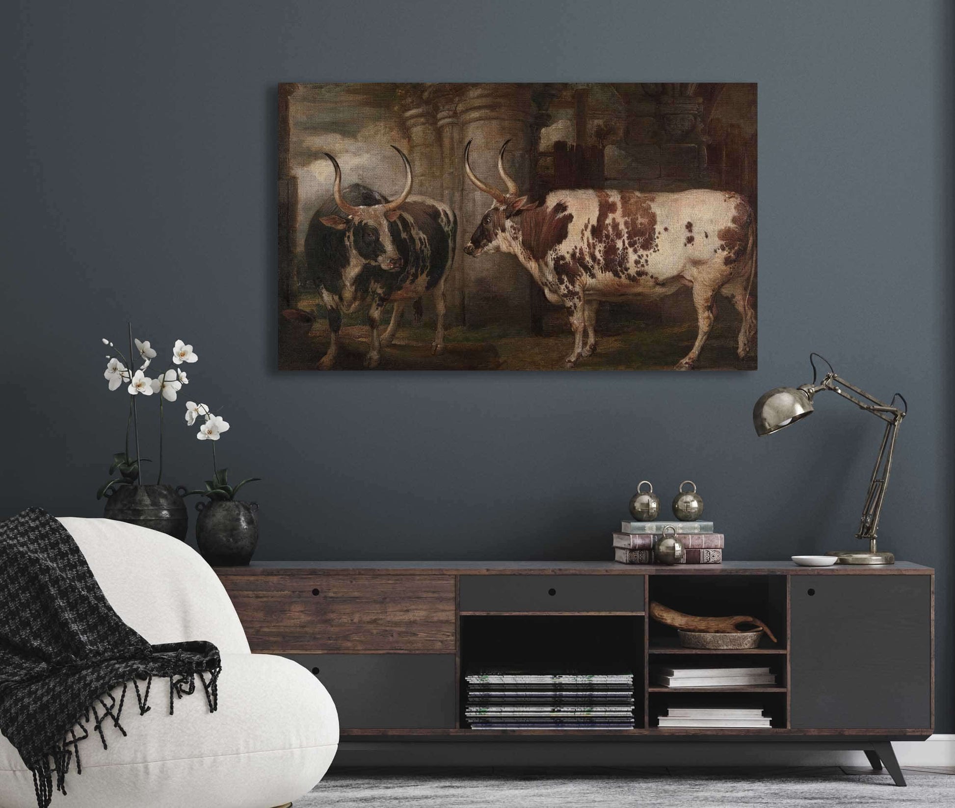 Portraits Of Two Extraordinary Oxen The Property Of The Earl Of Powis by James Ward