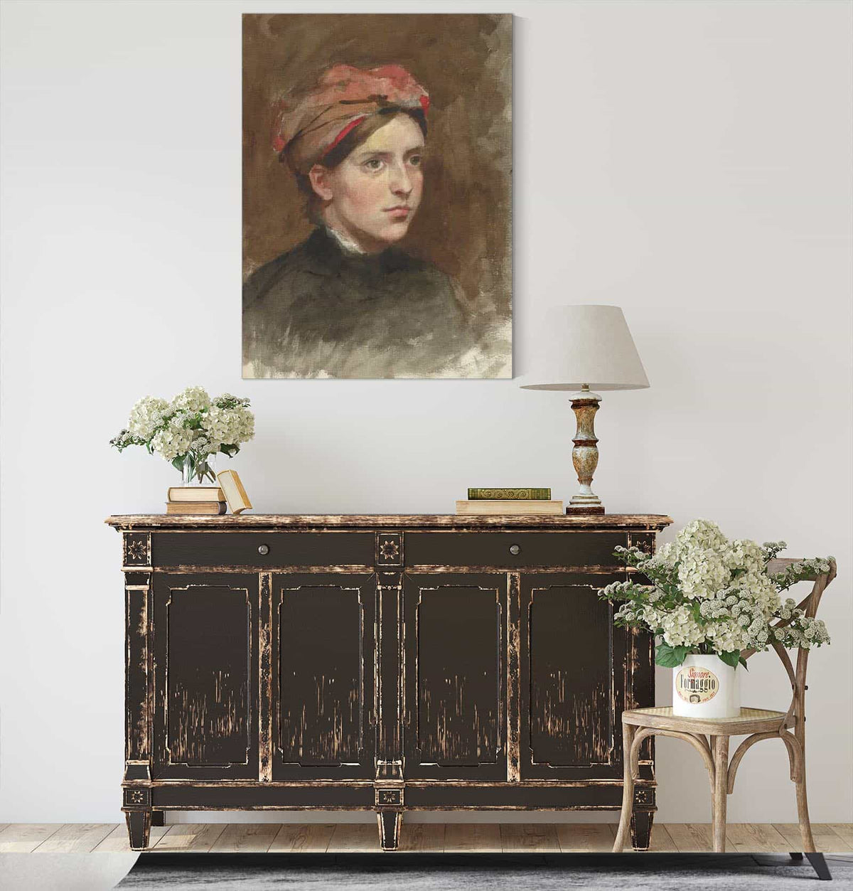Portret Van Een Jonge Vrouw Met Een Rode Hoofddoek  by Therese Schwartze