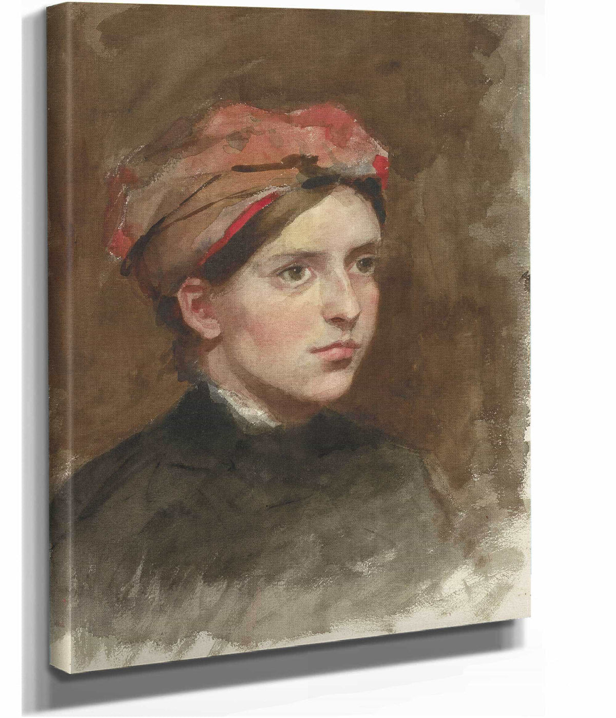 Portret Van Een Jonge Vrouw Met Een Rode Hoofddoek  by Therese Schwartze