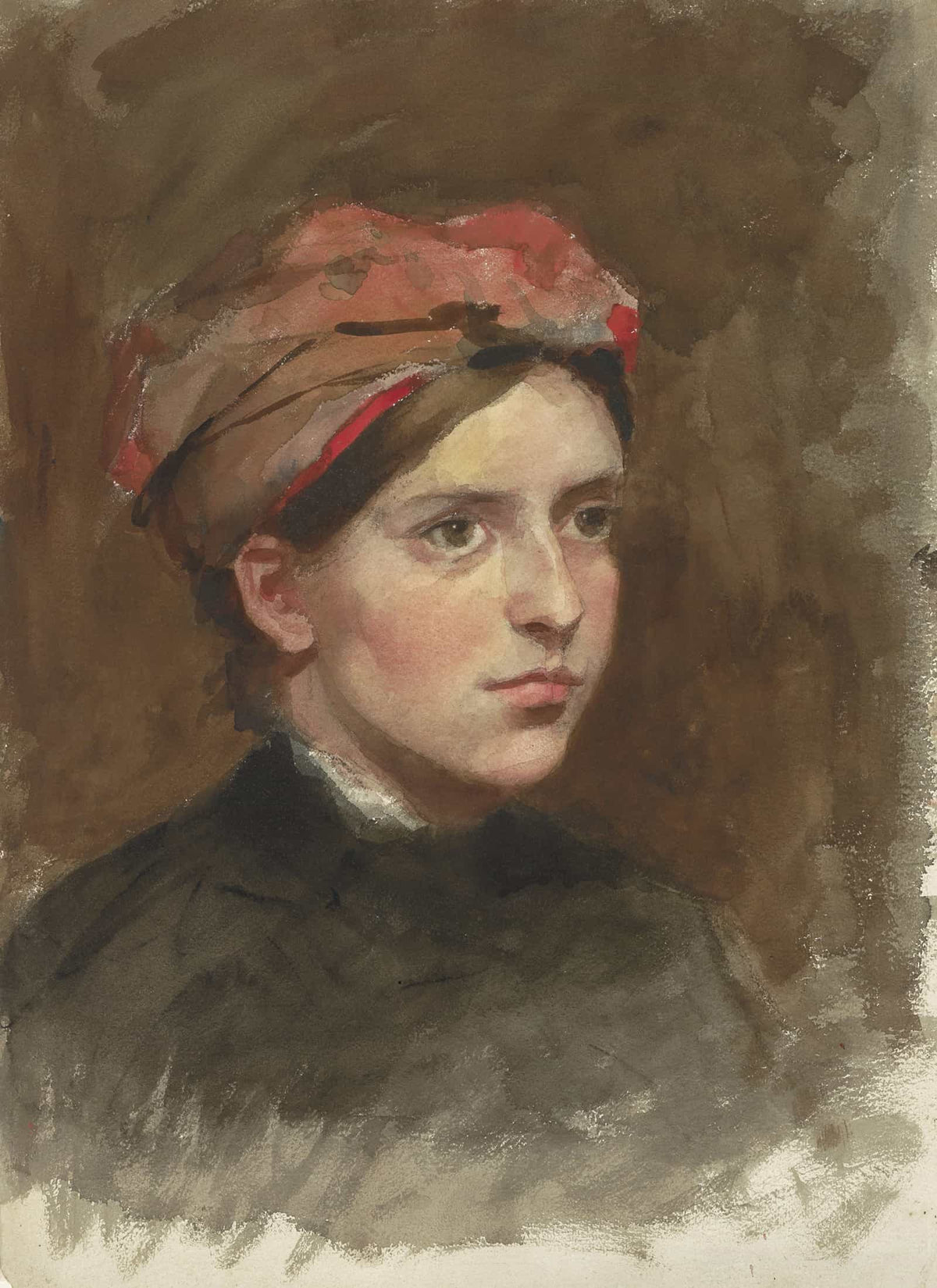 Portret Van Een Jonge Vrouw Met Een Rode Hoofddoek  by Therese Schwartze