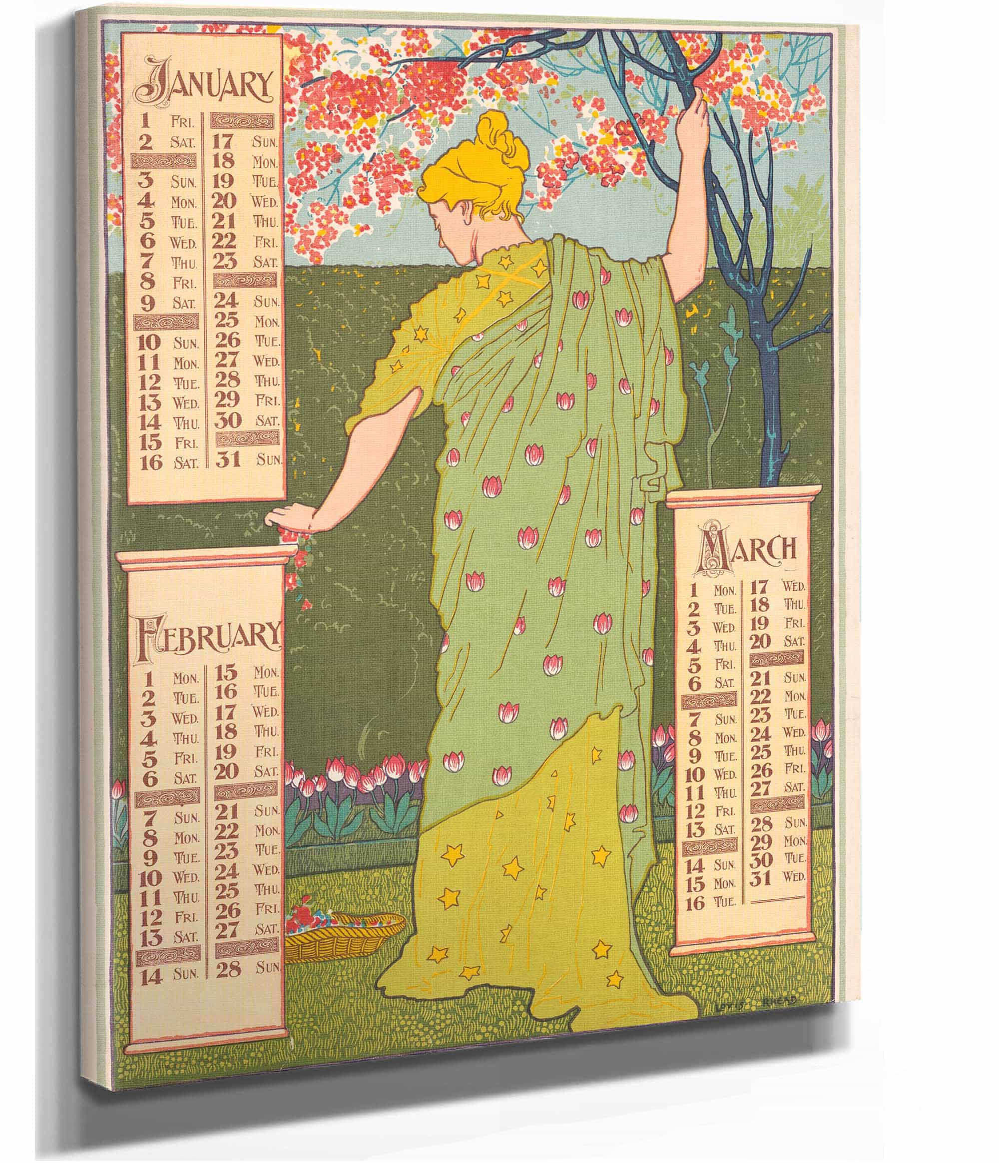 Poster Calendar For  January February March by Louis Rhead