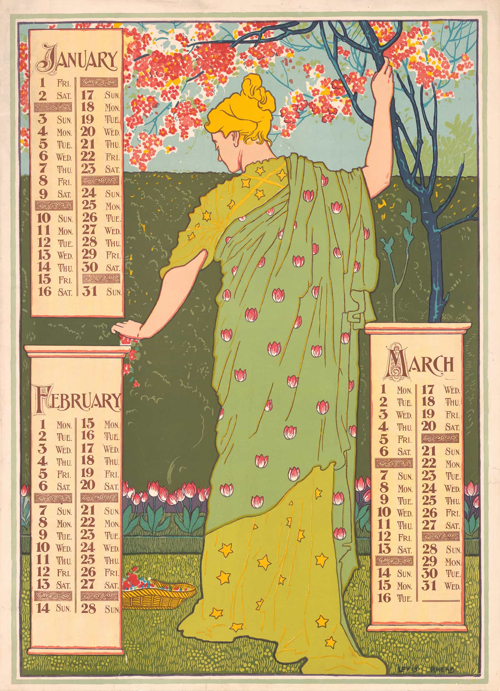 Poster Calendar For  January February March by Louis Rhead