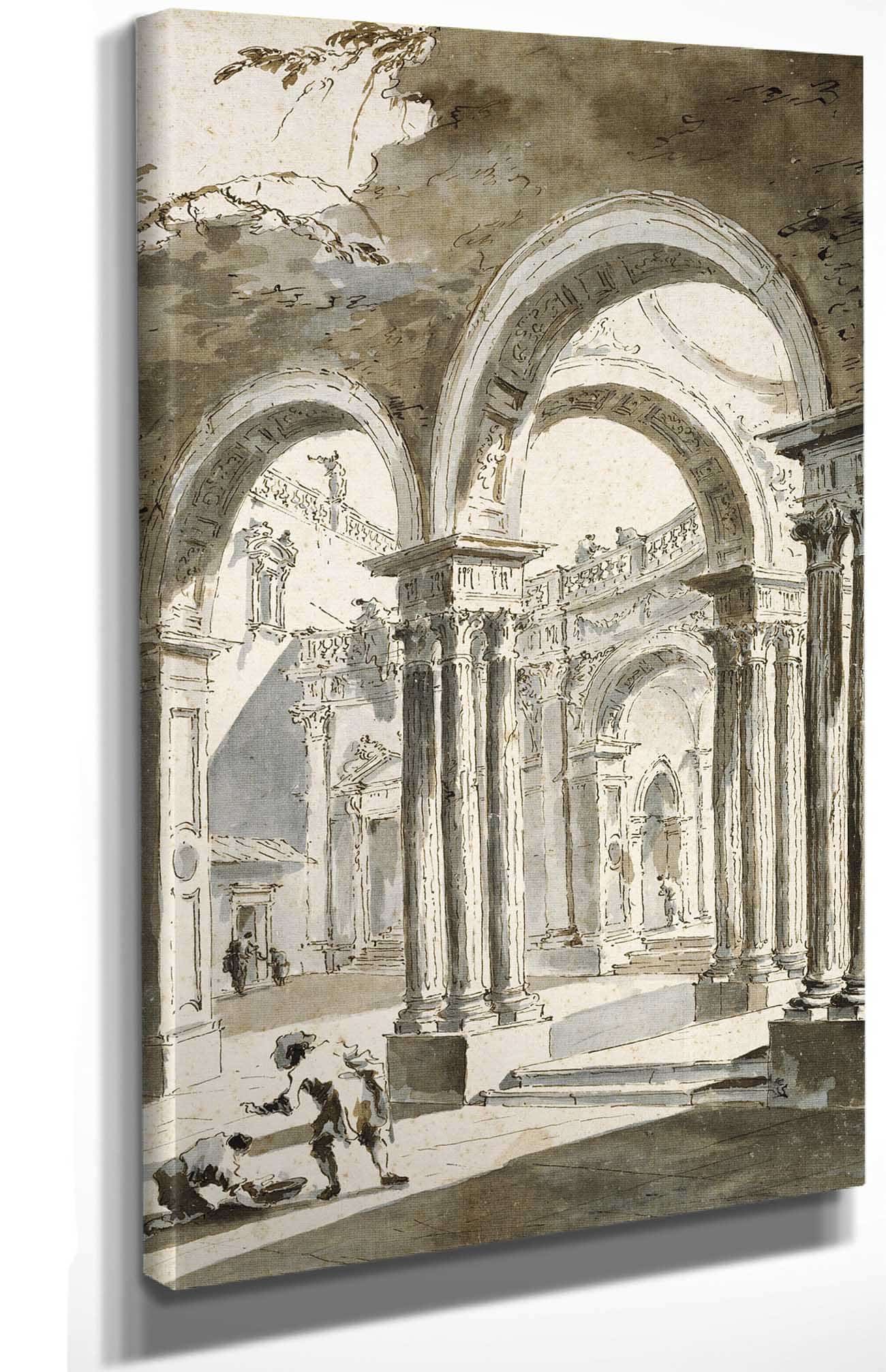 A Colonnade Partly Ruined With Figures   by Francesco Guardi Posters, Prints, & Visual Artwork