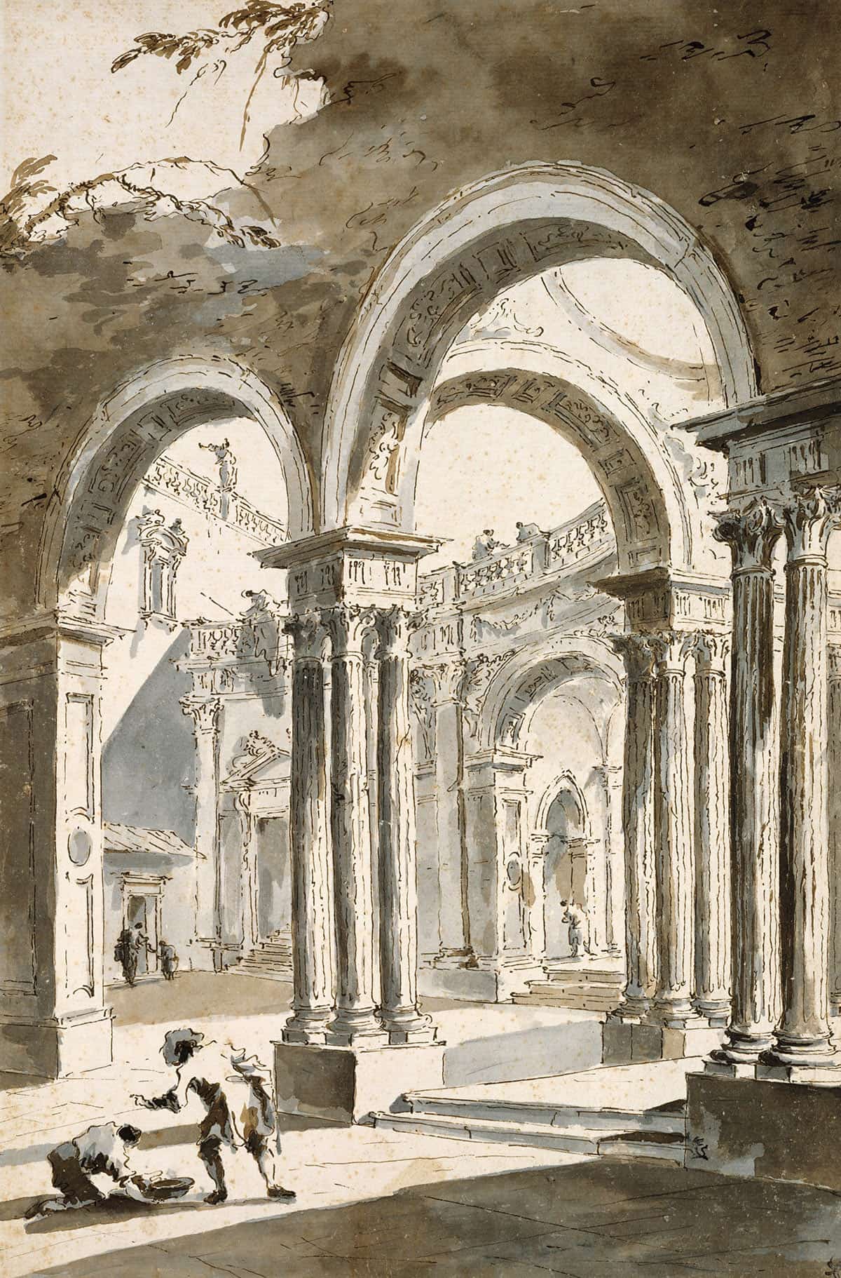 A Colonnade Partly Ruined With Figures   by Francesco Guardi Posters, Prints, & Visual Artwork