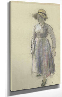 A Peasant Girl In A Straw Hat by Camille Pissarro Posters, Prints, & Visual Artwork