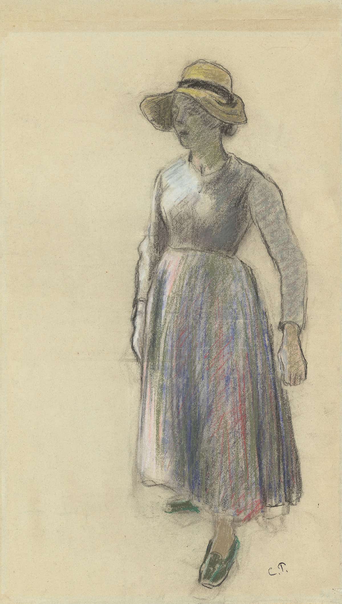 A Peasant Girl In A Straw Hat by Camille Pissarro Posters, Prints, & Visual Artwork
