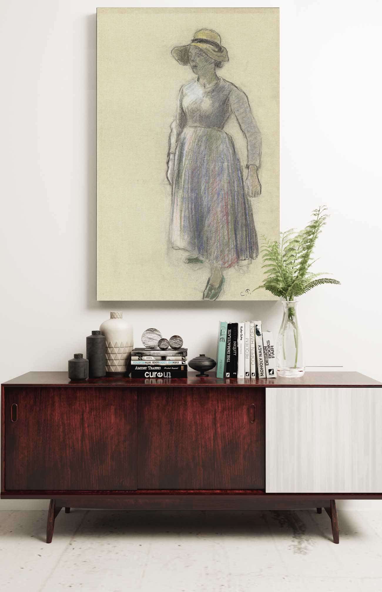 A Peasant Girl In A Straw Hat by Camille Pissarro Posters, Prints, & Visual Artwork