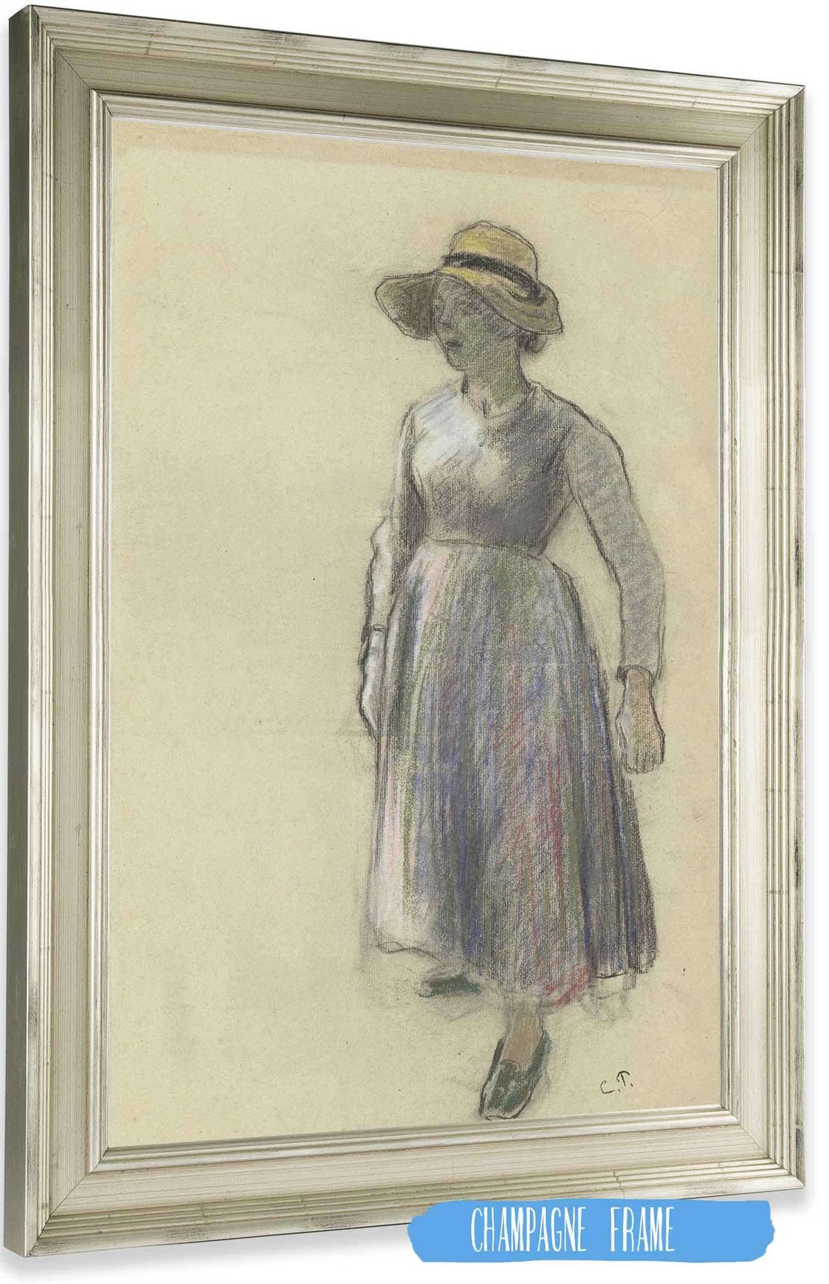 A Peasant Girl In A Straw Hat by Camille Pissarro Posters, Prints, & Visual Artwork