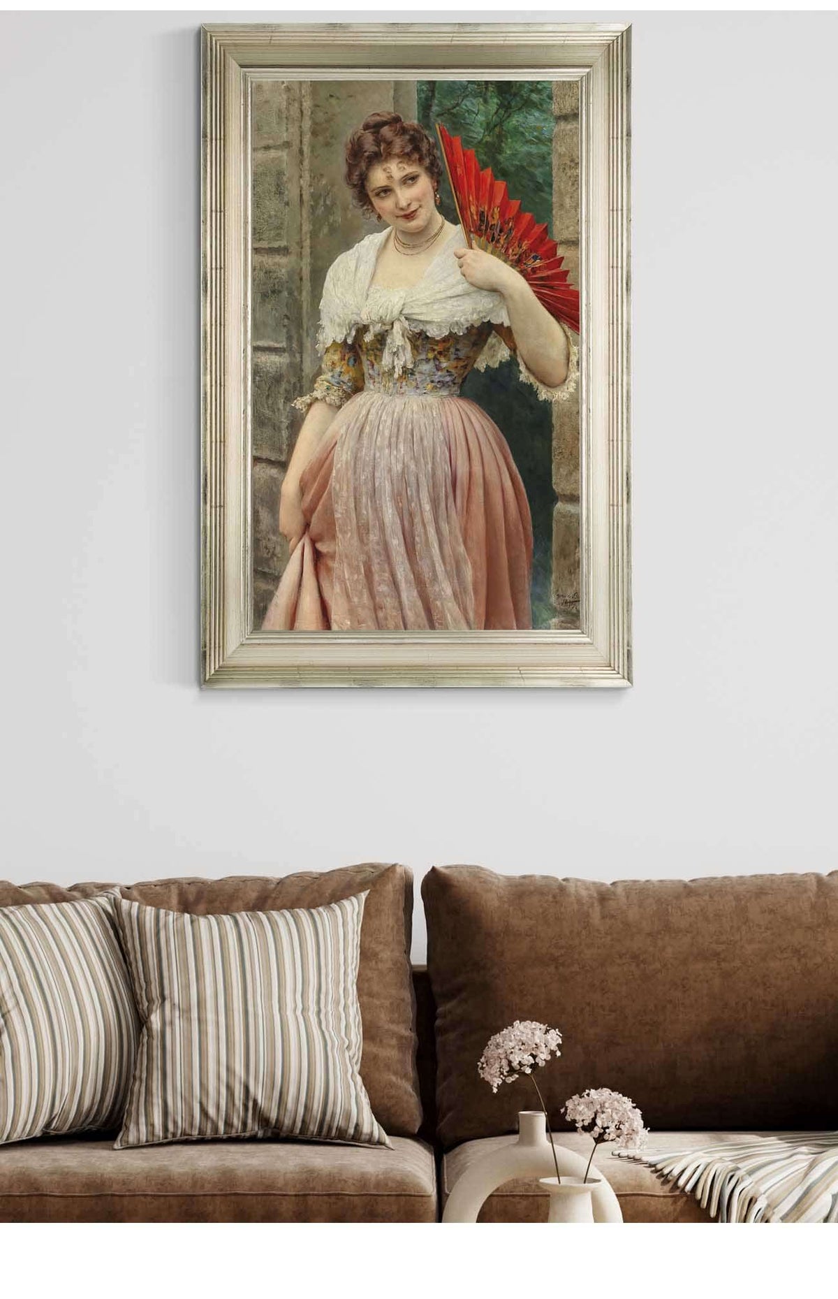 A Young Lady With A Red Fan by Eugen Von Blaas Posters, Prints, & Visual Artwork