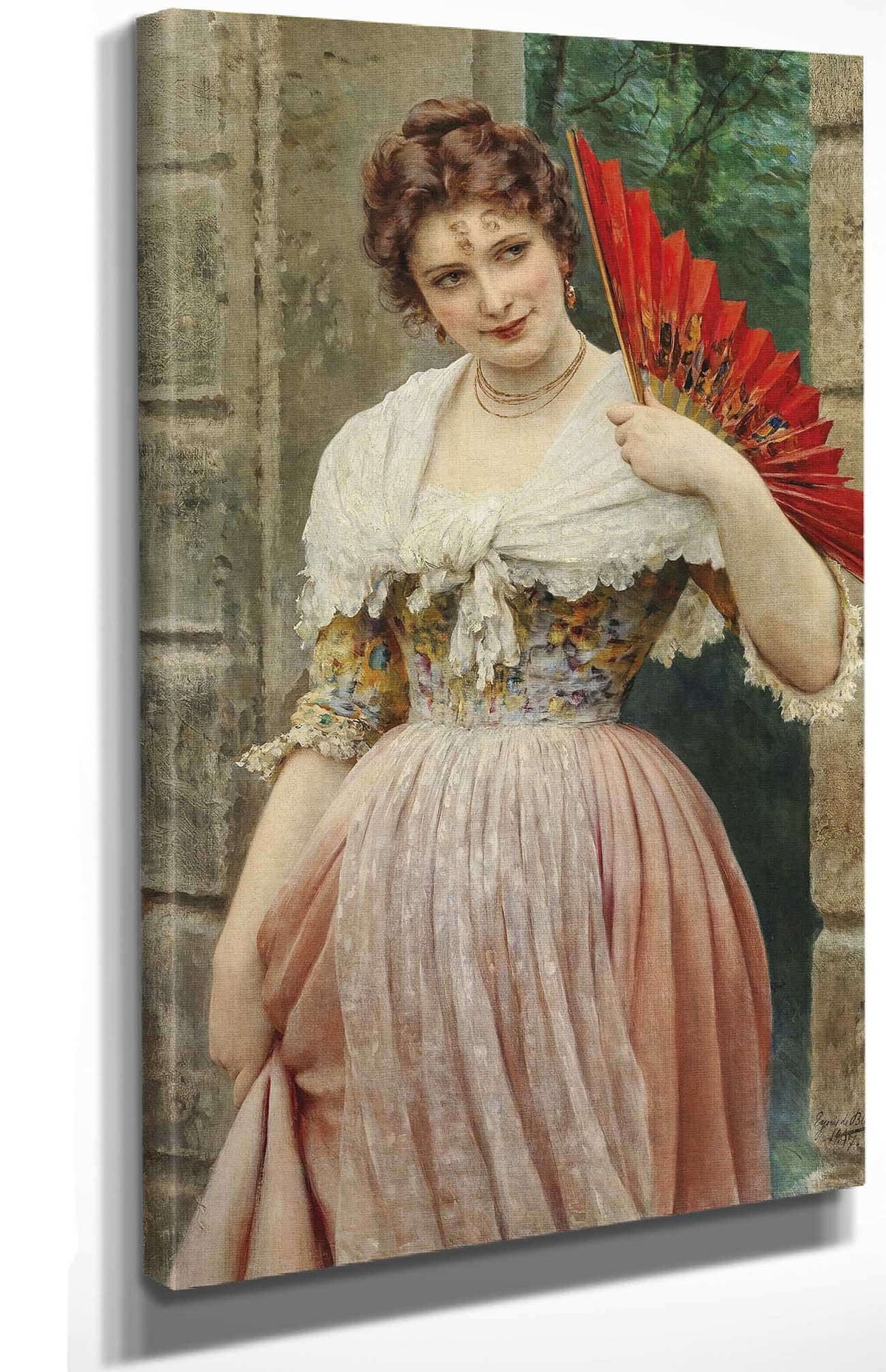 A Young Lady With A Red Fan by Eugen Von Blaas Posters, Prints, & Visual Artwork