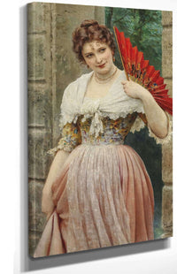 A Young Lady With A Red Fan by Eugen Von Blaas Posters, Prints, & Visual Artwork