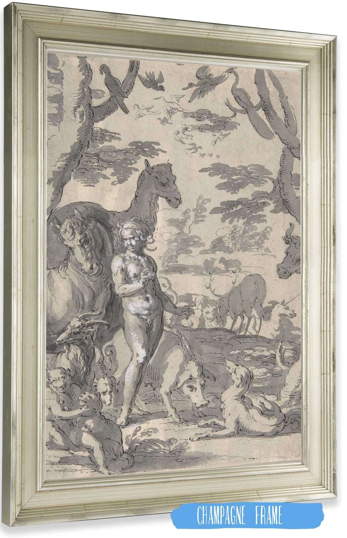 Adam In The Garden Of Eden Naming The Animals   by Joachim Wtewael Posters, Prints, & Visual Artwork