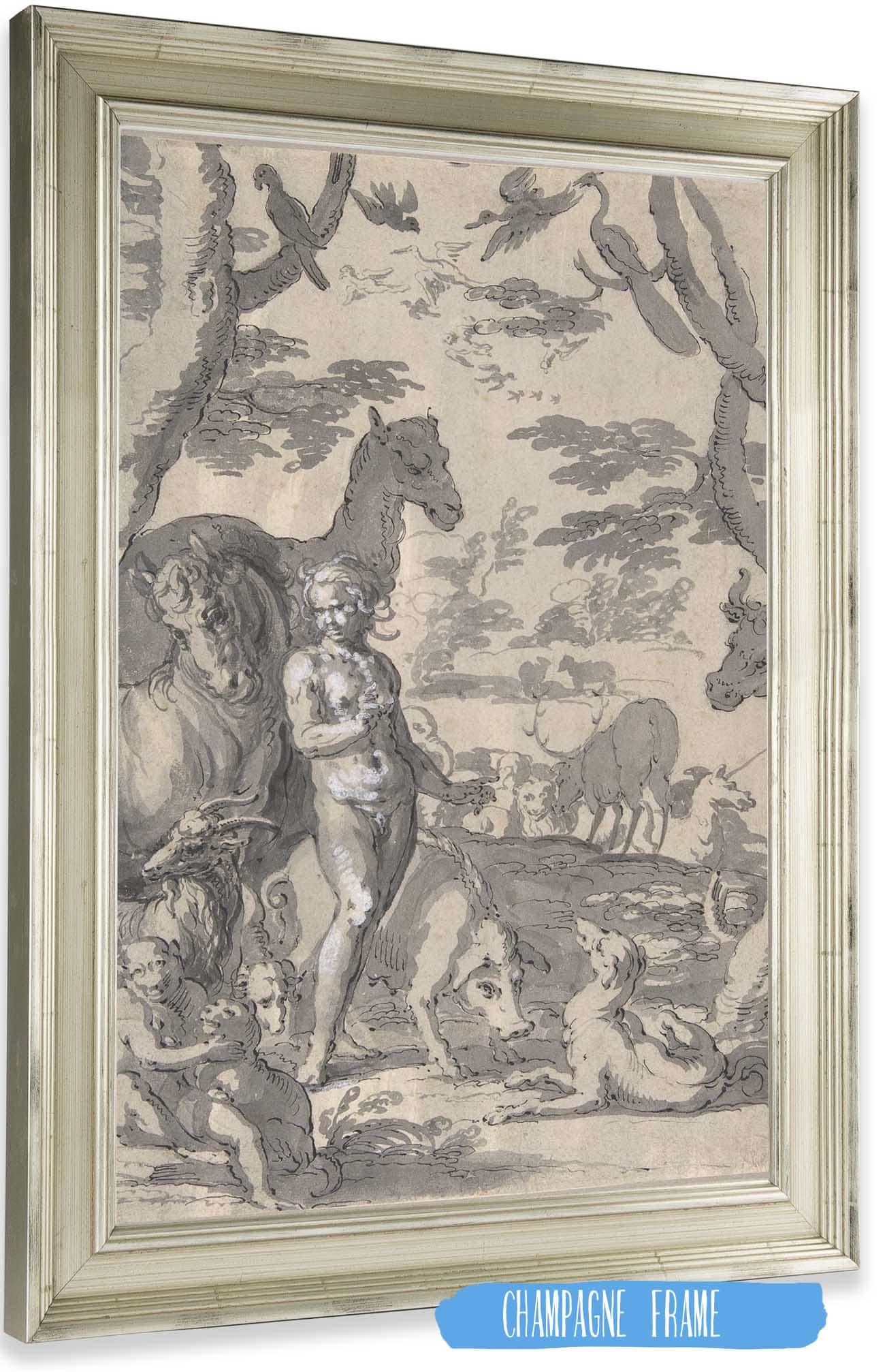 Adam In The Garden Of Eden Naming The Animals   by Joachim Wtewael Posters, Prints, & Visual Artwork