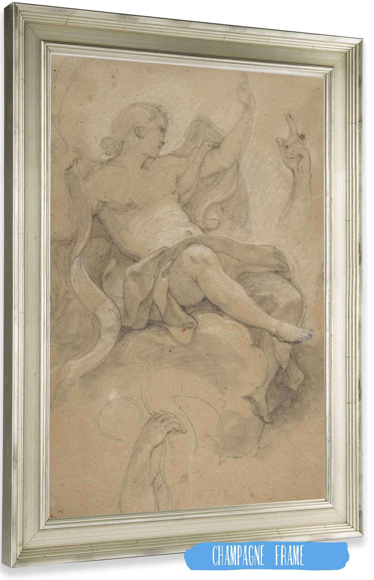 Angel Holding A Banderole by Charles Joseph Natoire Posters, Prints, & Visual Artwork