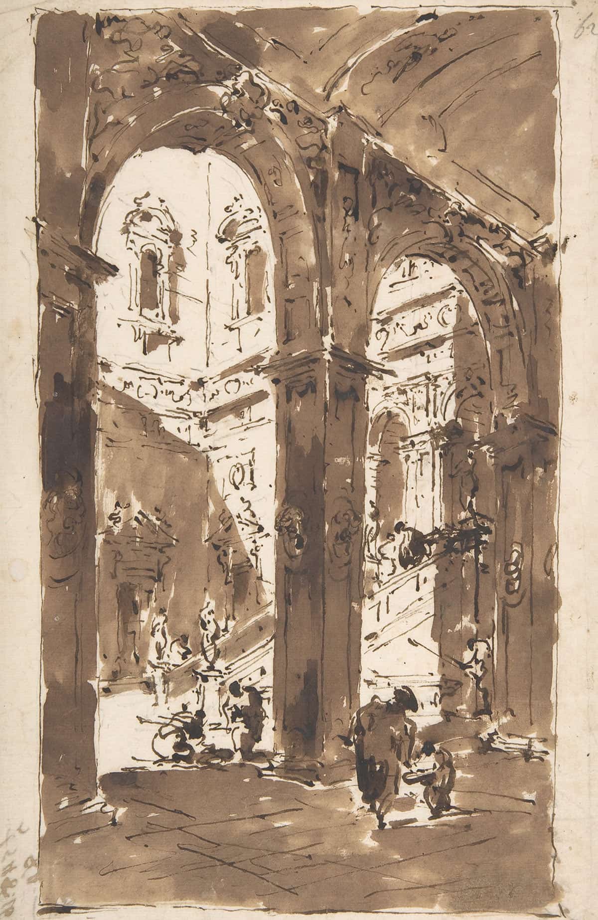 Architectural Capriccio Courtyard Of A Palace   by Francesco Guardi Posters, Prints, & Visual Artwork