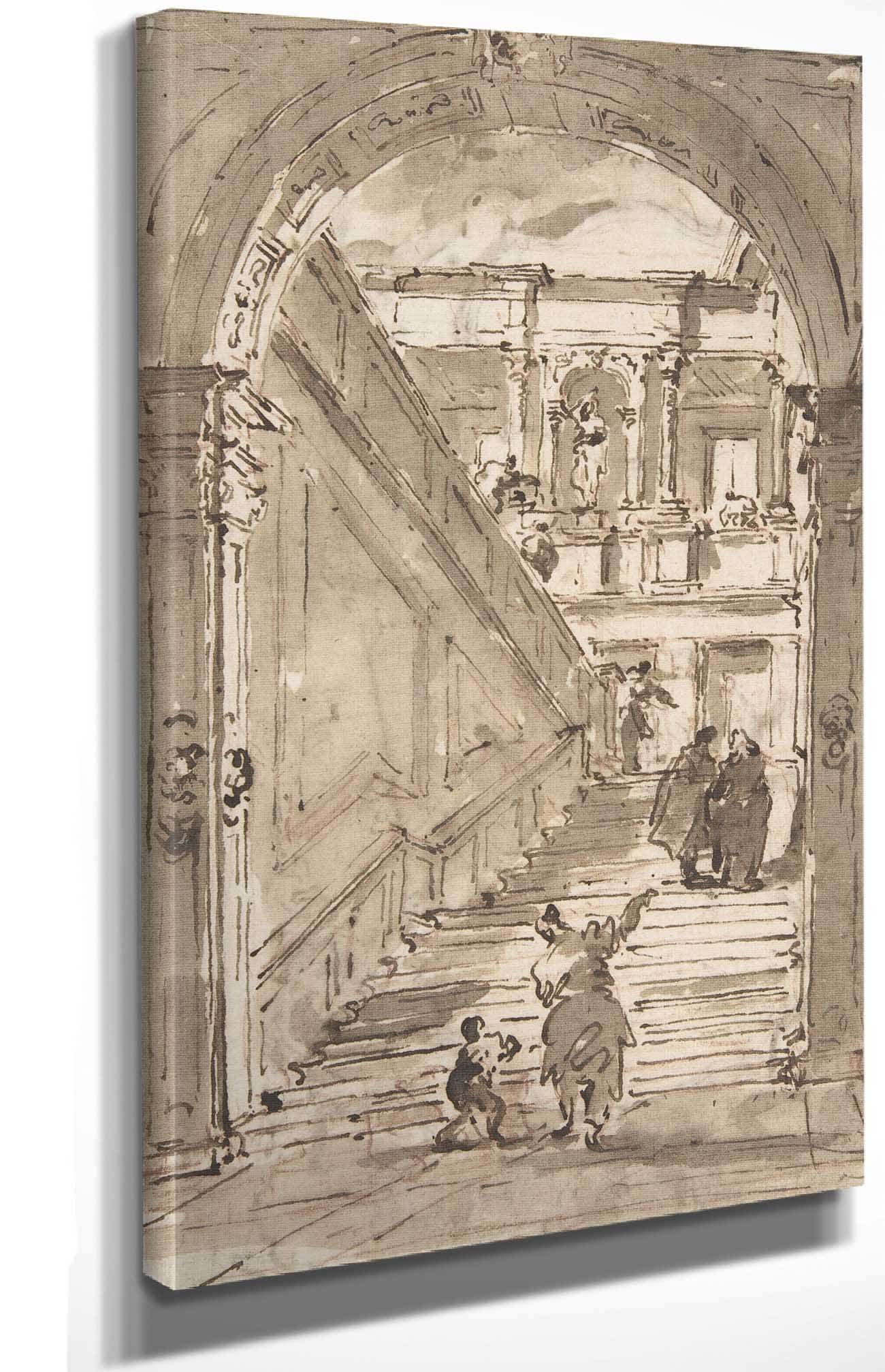 Architectural Fantasy Figures On A Grand Staircase   by Francesco Guardi Posters, Prints, & Visual Artwork
