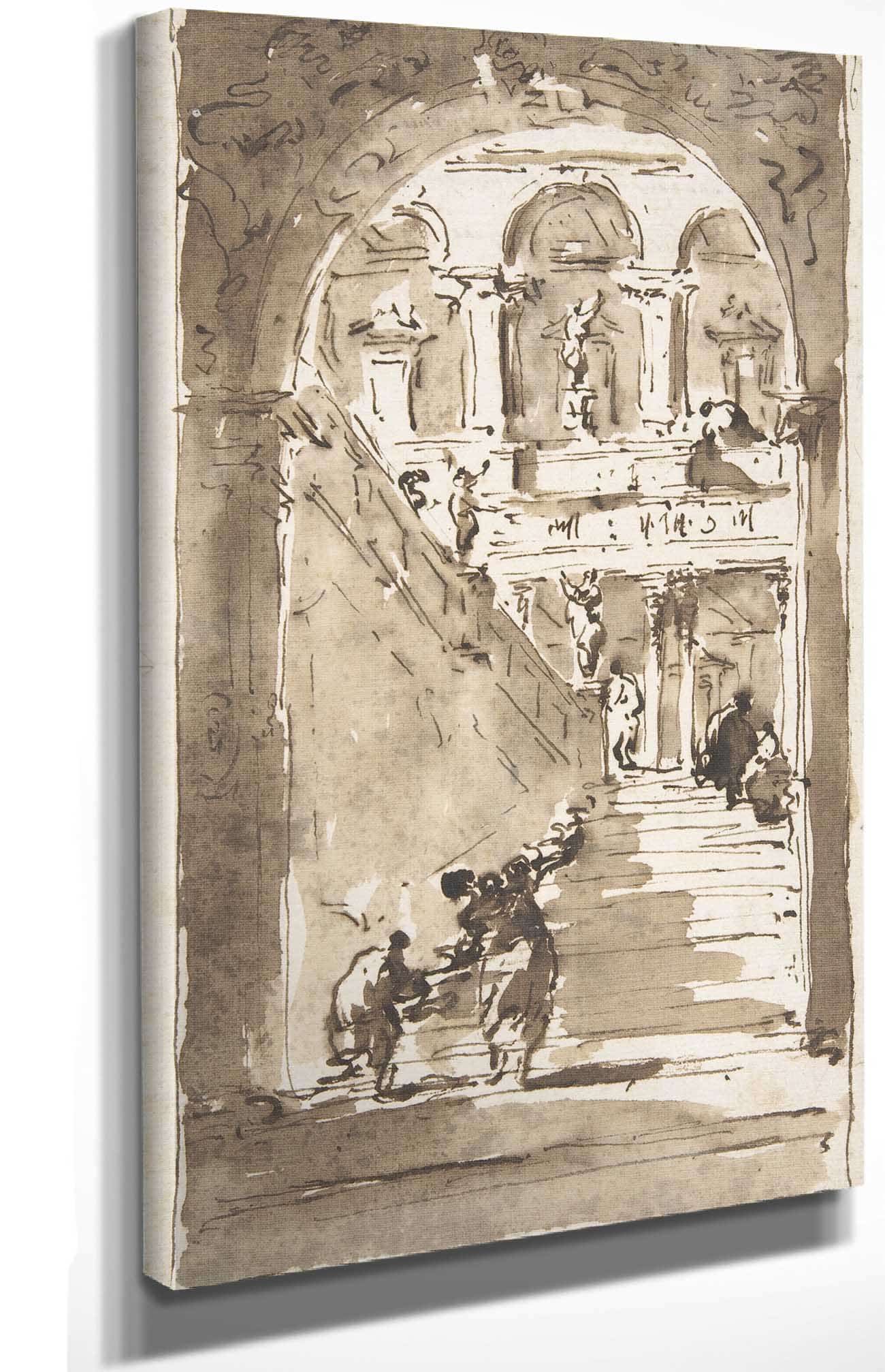 Architectural Fantasy Figures On A Grand Staircase   by Francesco Guardi Posters, Prints, & Visual Artwork