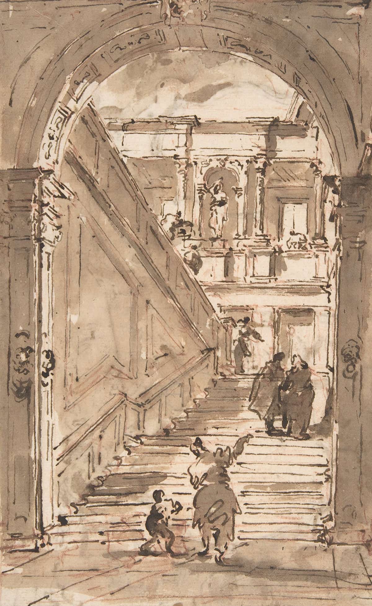 Architectural Fantasy Figures On A Grand Staircase   by Francesco Guardi Posters, Prints, & Visual Artwork