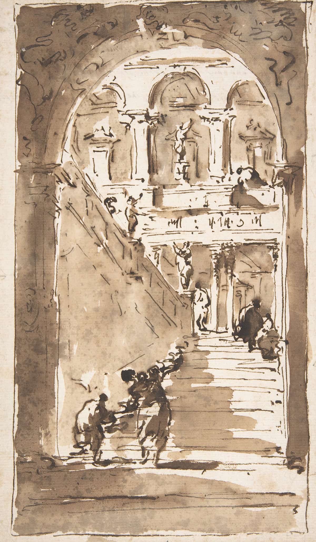 Architectural Fantasy Figures On A Grand Staircase   by Francesco Guardi Posters, Prints, & Visual Artwork