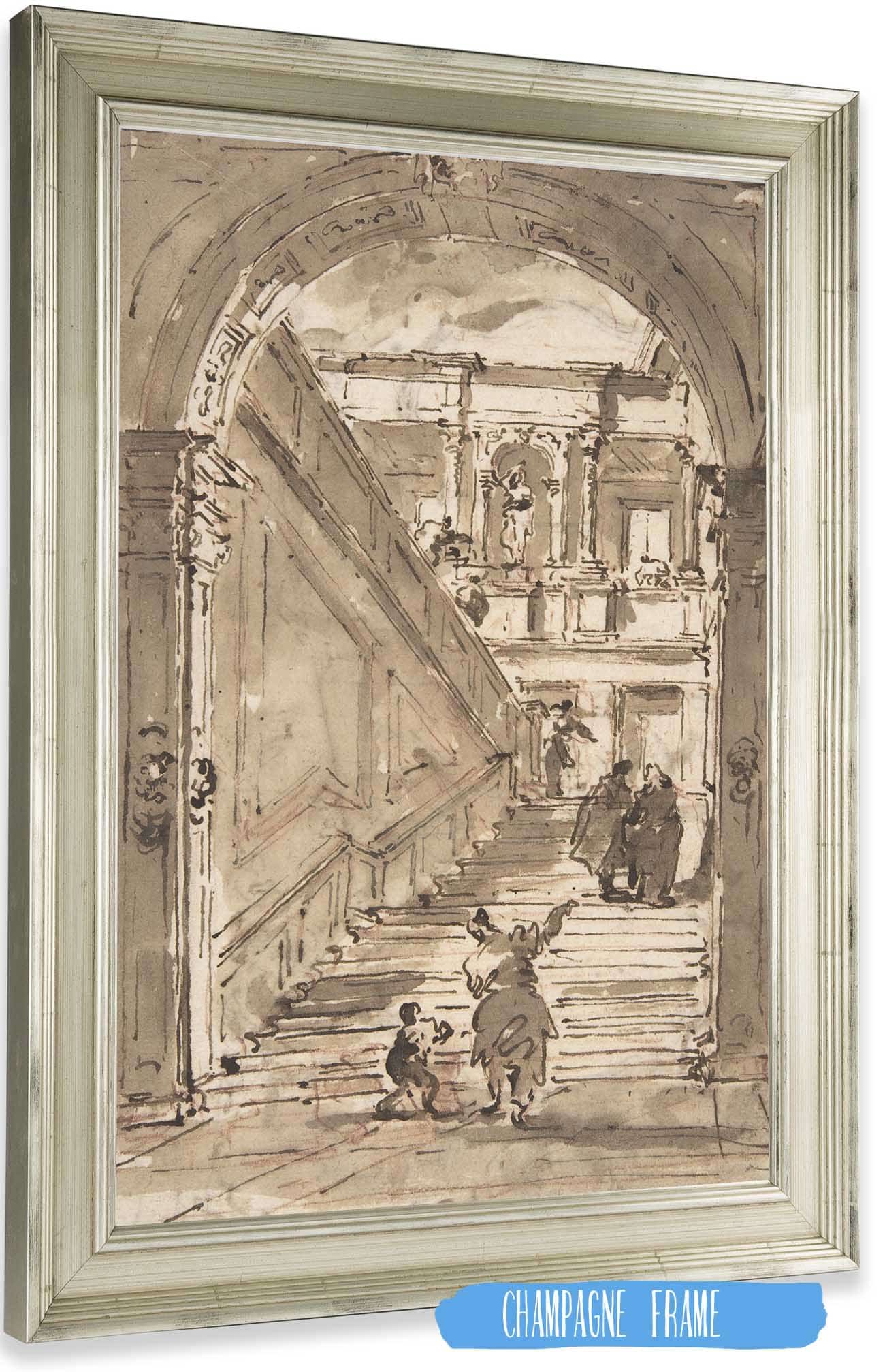 Architectural Fantasy Figures On A Grand Staircase   by Francesco Guardi Posters, Prints, & Visual Artwork