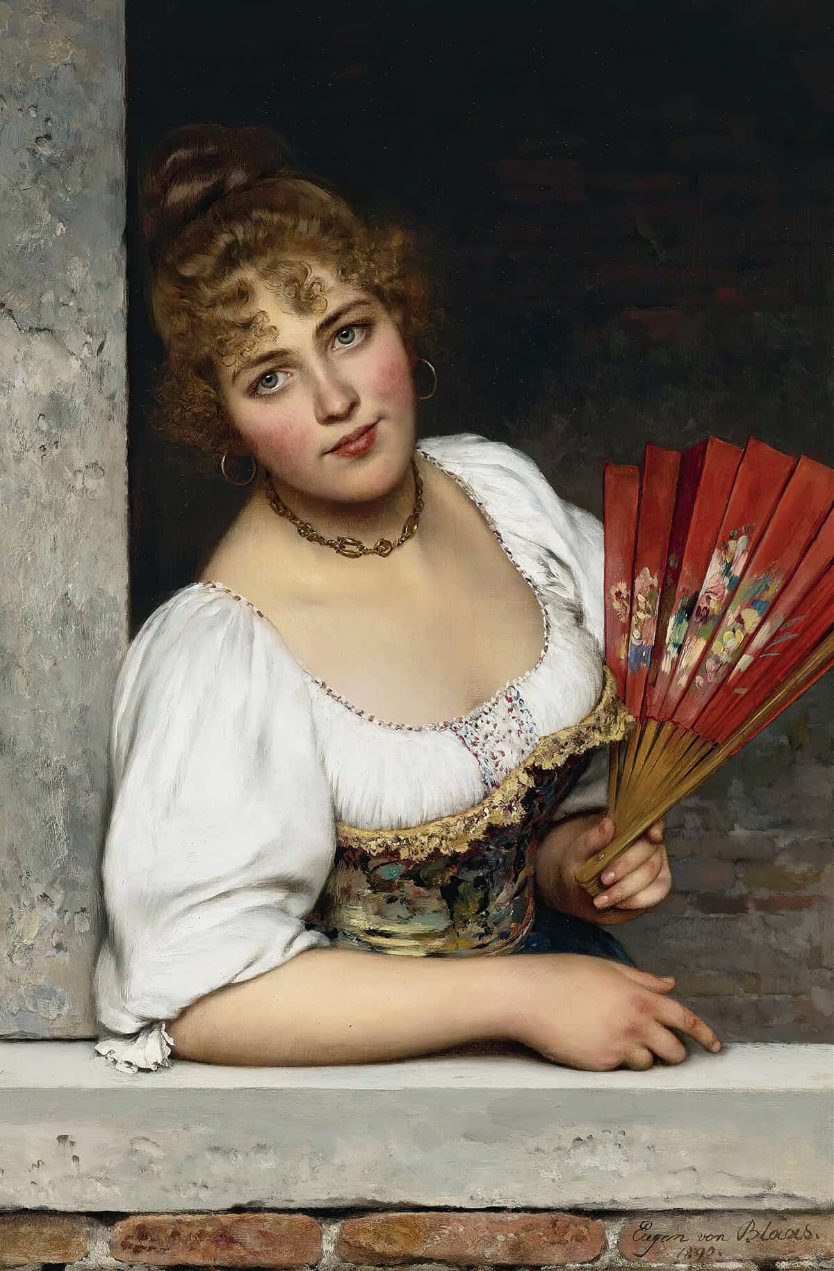At The Window by Eugen Von Blaas Posters, Prints, & Visual Artwork