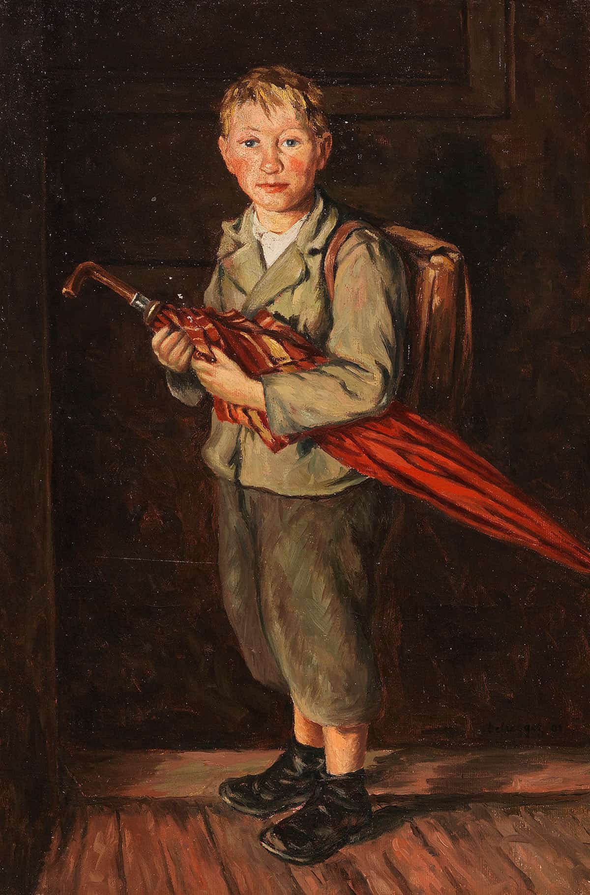 Bauernbub Mit Schirm Und Ranzen by Franz Von Defregger Posters, Prints, & Visual Artwork