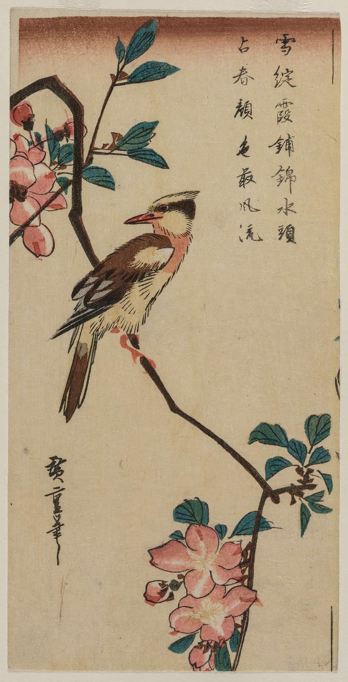 Black Naped Oriole Korean Warbler On A Hall Crabapple by Ando Hiroshige Posters, Prints, & Visual Artwork