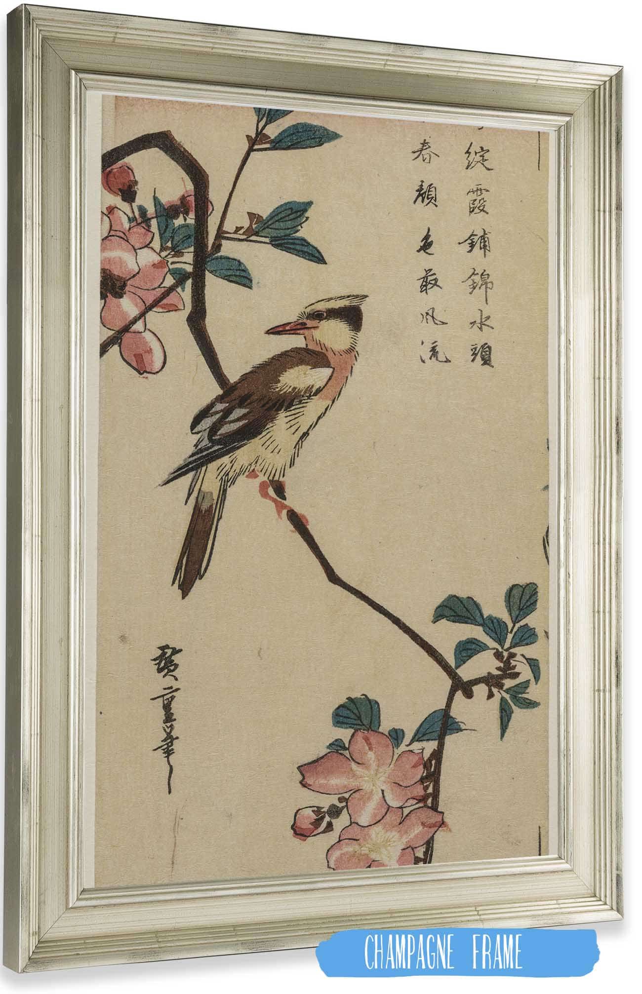 Black Naped Oriole Korean Warbler On A Hall Crabapple by Ando Hiroshige Posters, Prints, & Visual Artwork